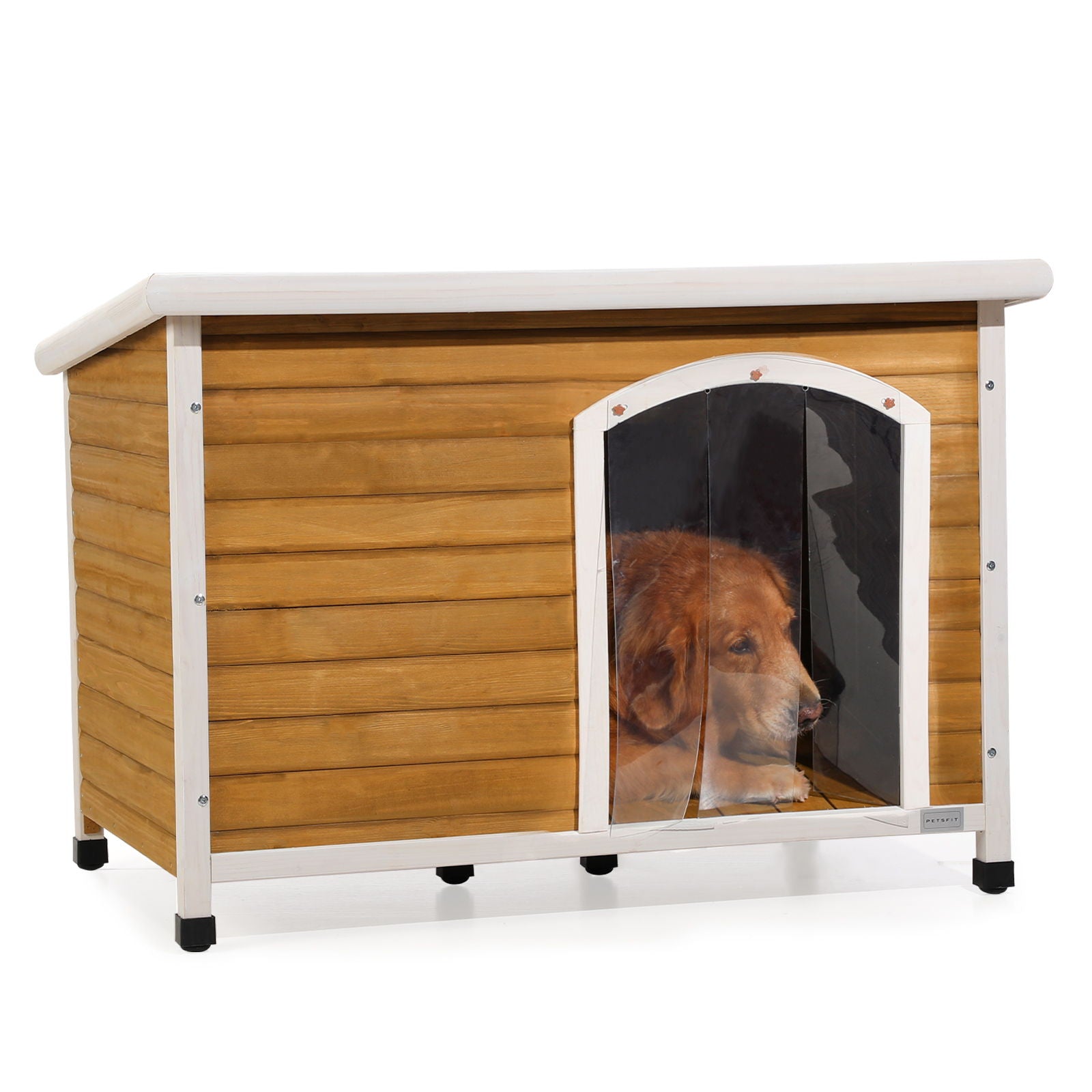 Large Wooden Outdoor Dog House, Waterproof Roof, Elevated Floor, Adjustable Plastic Feet - Yellow - Best Buy Furniture