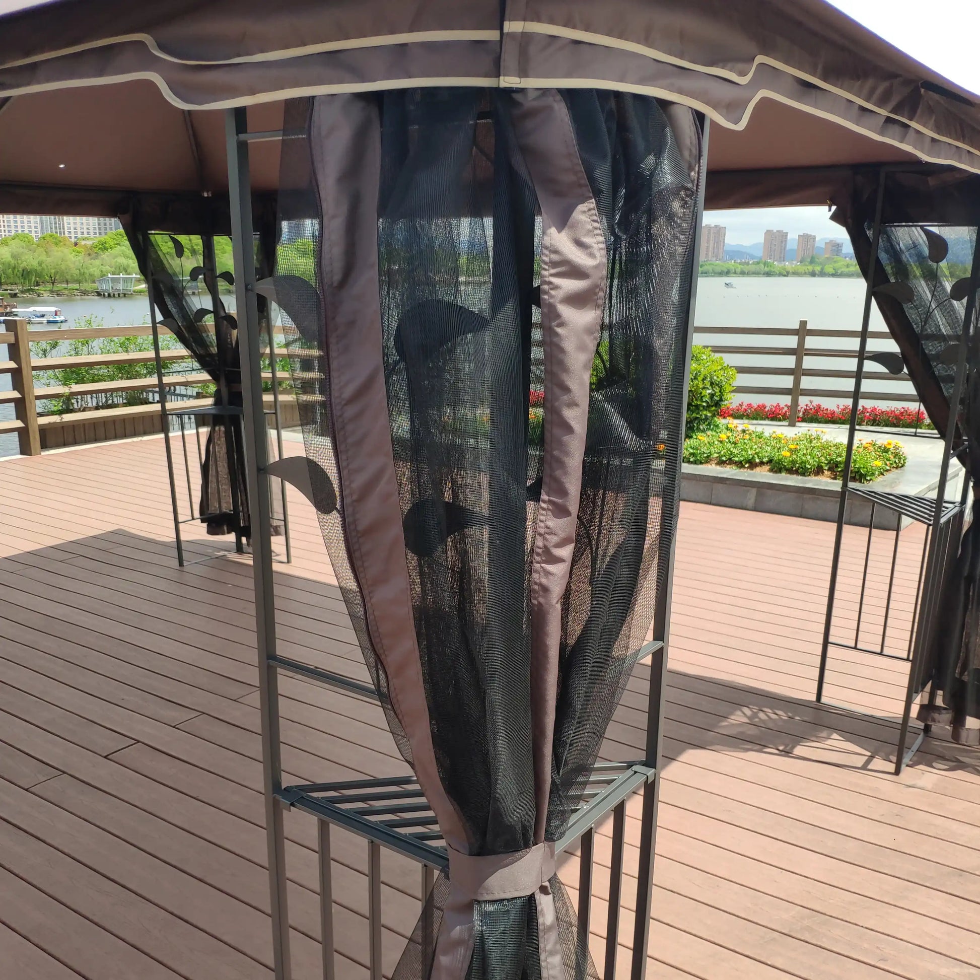 13x10 Outdoor Patio Gazebo Tent, Brown Canopy with Mesh Screens - Best Buy Furniture