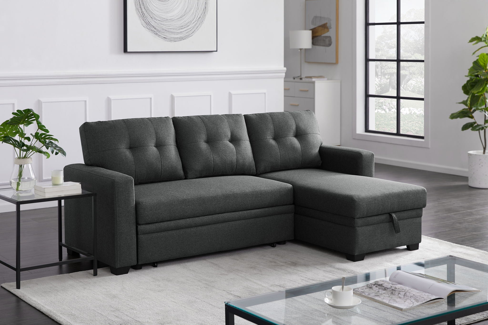 Upholstered Pull Out Sectional Sofa With Chaise - Best Buy Furniture
