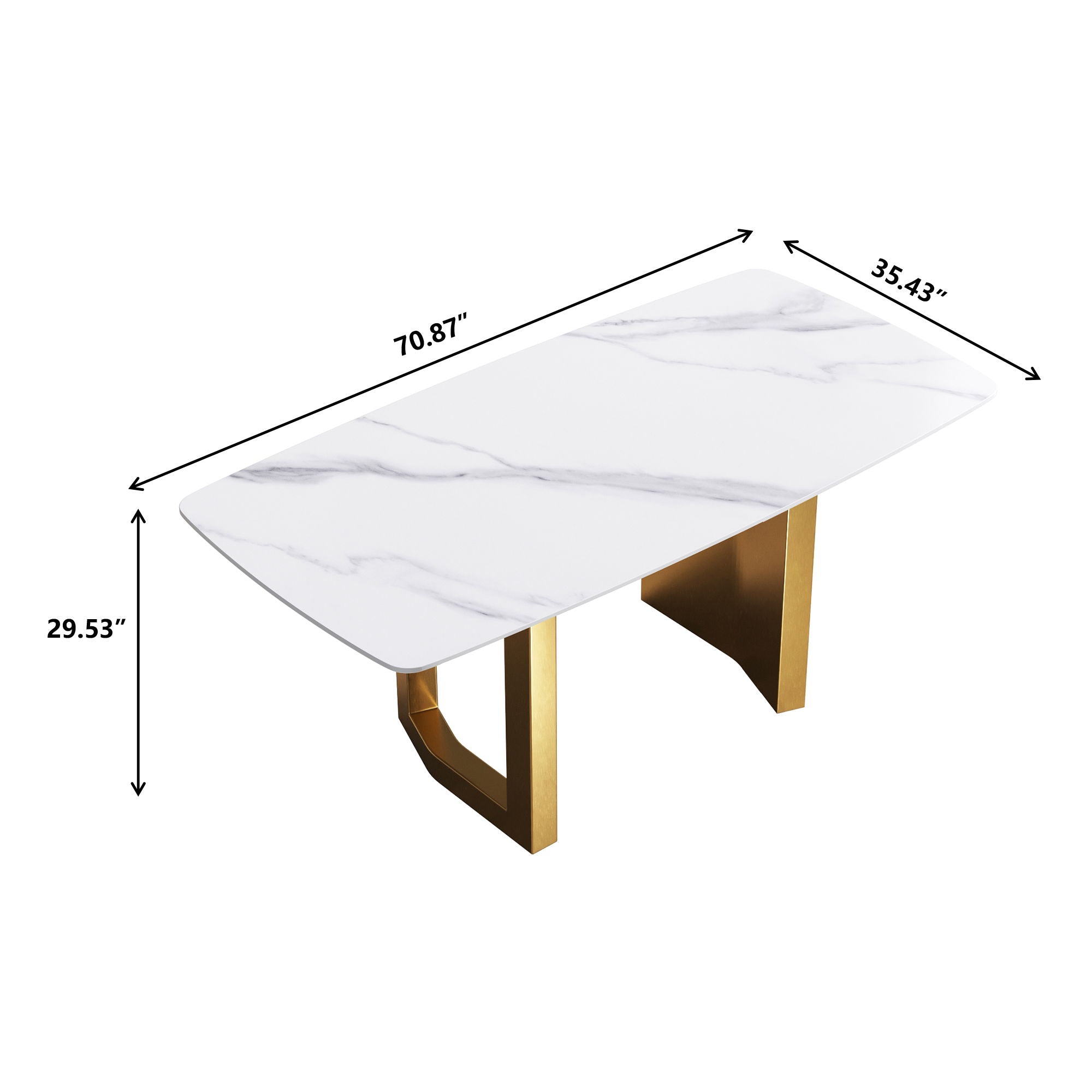 70.87" Modern Artificial Stone White Curved Metal Leg Dining Table - White / Gold - Best Buy Furniture