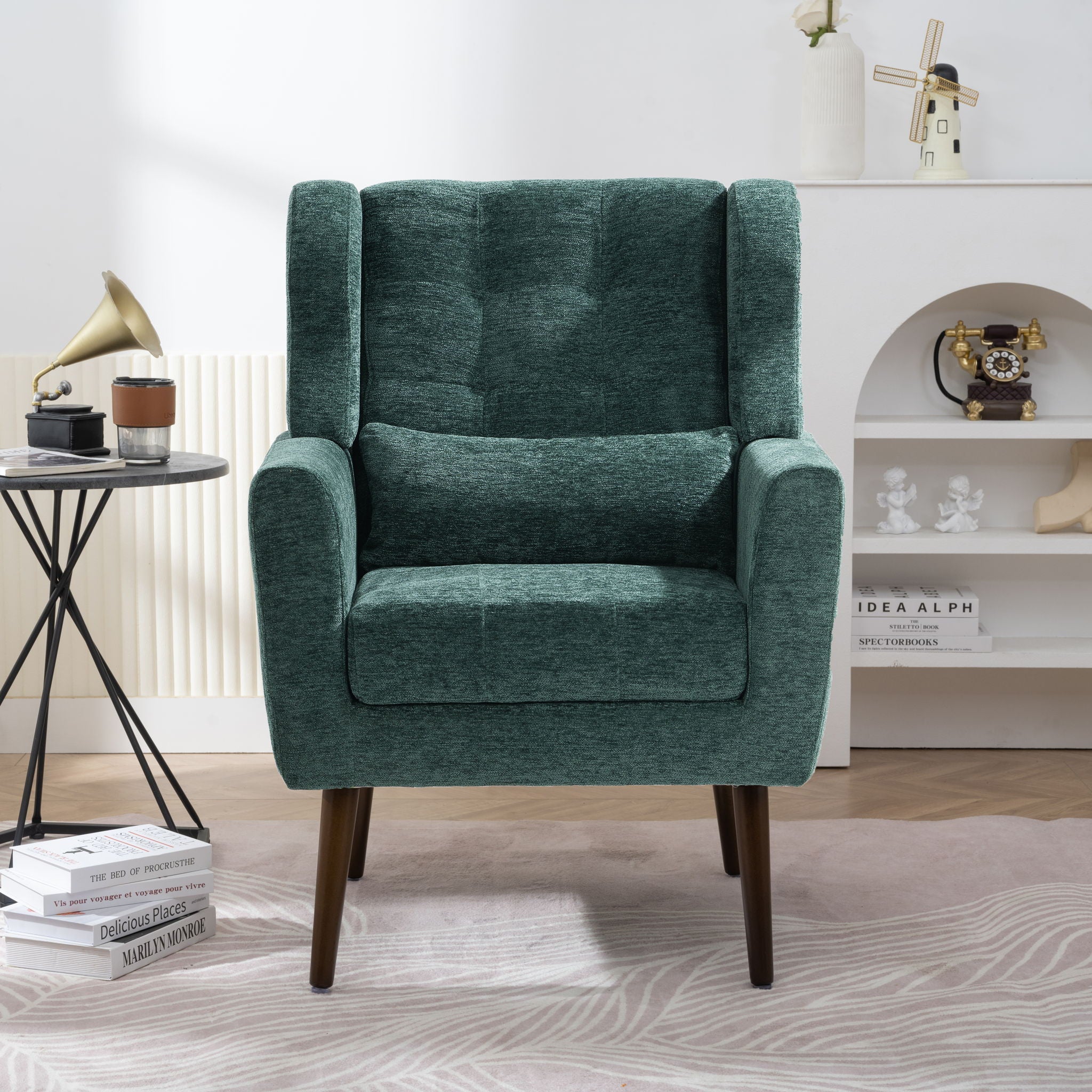 Modern Accent Chair, Chenille Arm Chairs For Living Room, Upholstered Mordern Armchair, Comfy Soft Padded Lounge Chair In Small Space, Bedroom, With Pillow, Solid Wood Leg - Best Buy Furniture