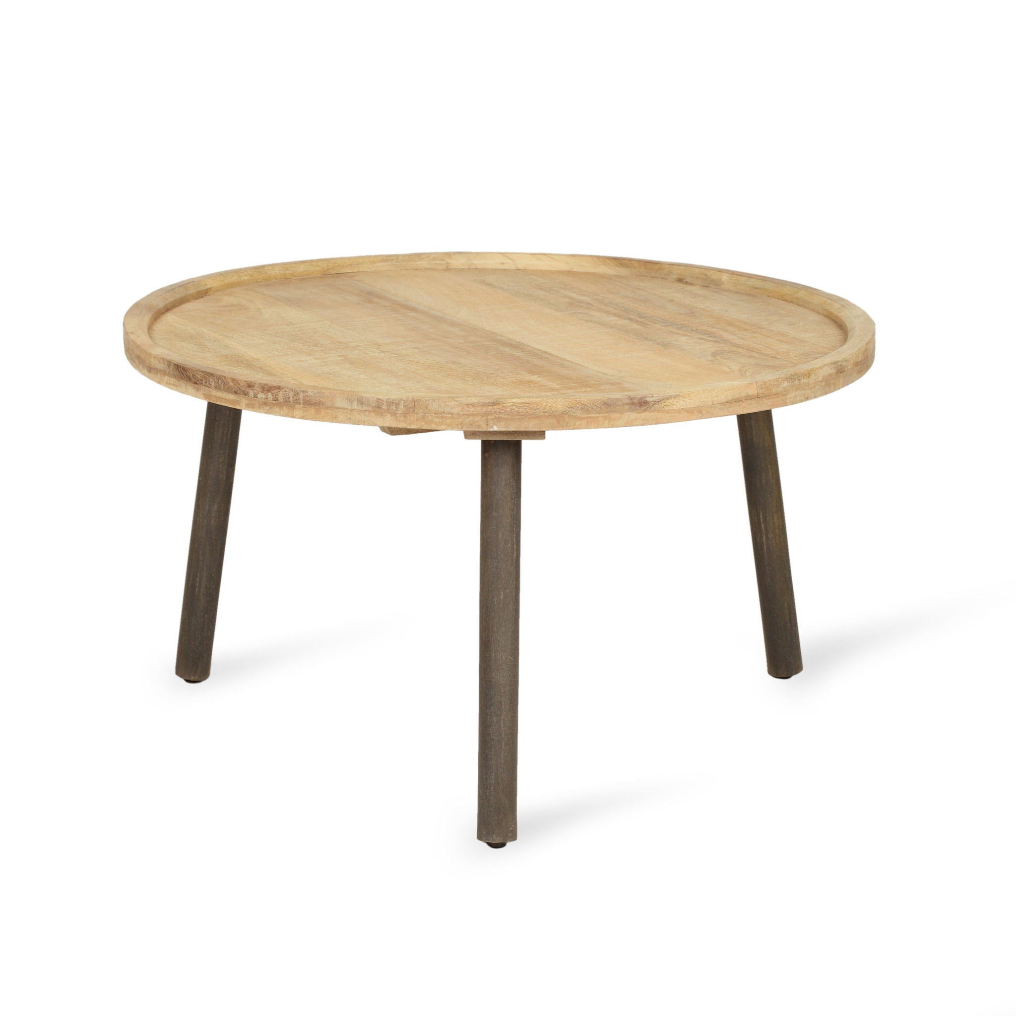 Round Coffee Table With Tray Edge Design - Natural / Black - Best Buy Furniture