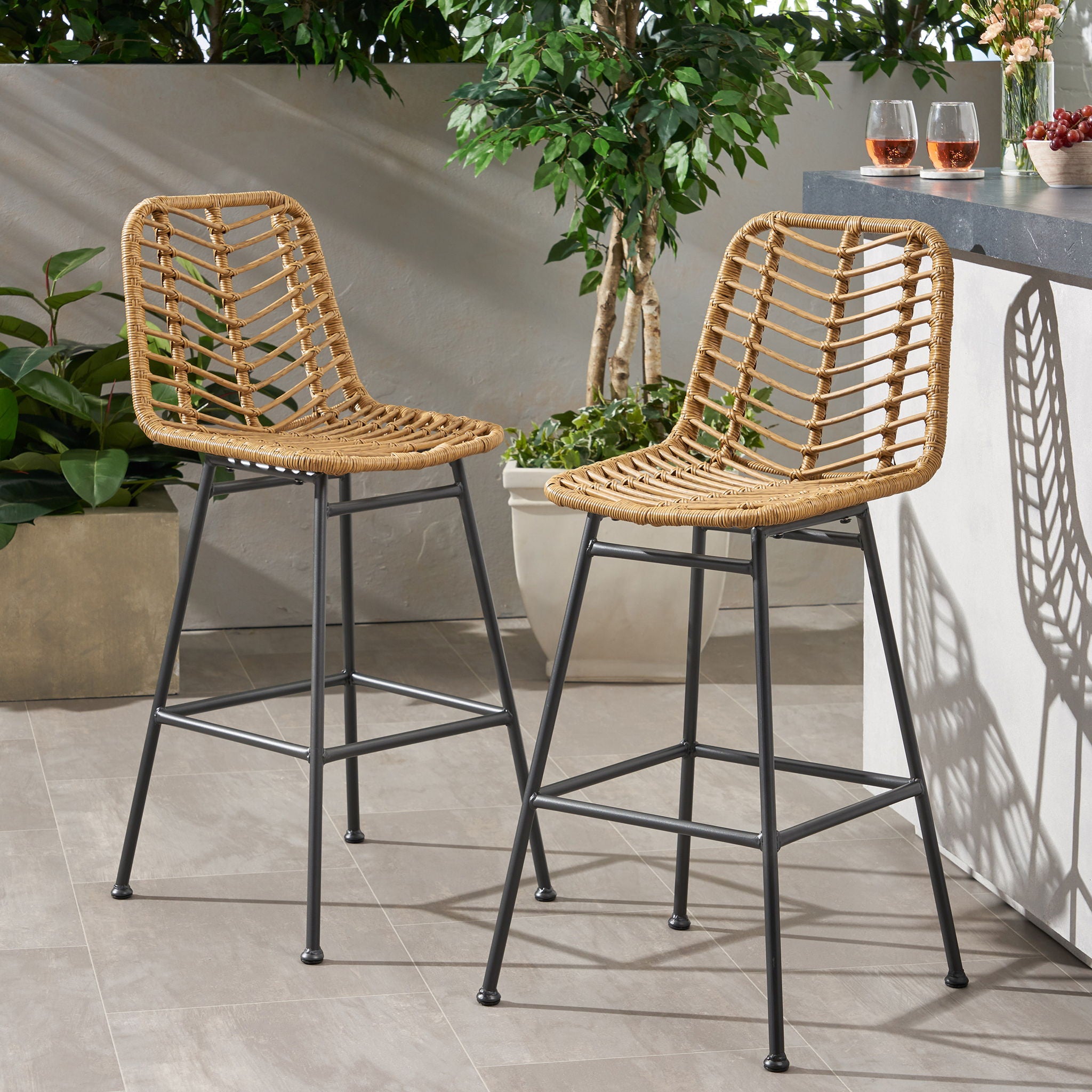 Sawtelle - Outdoor Wicker Barstools (Set of 2) - Best Buy Furniture