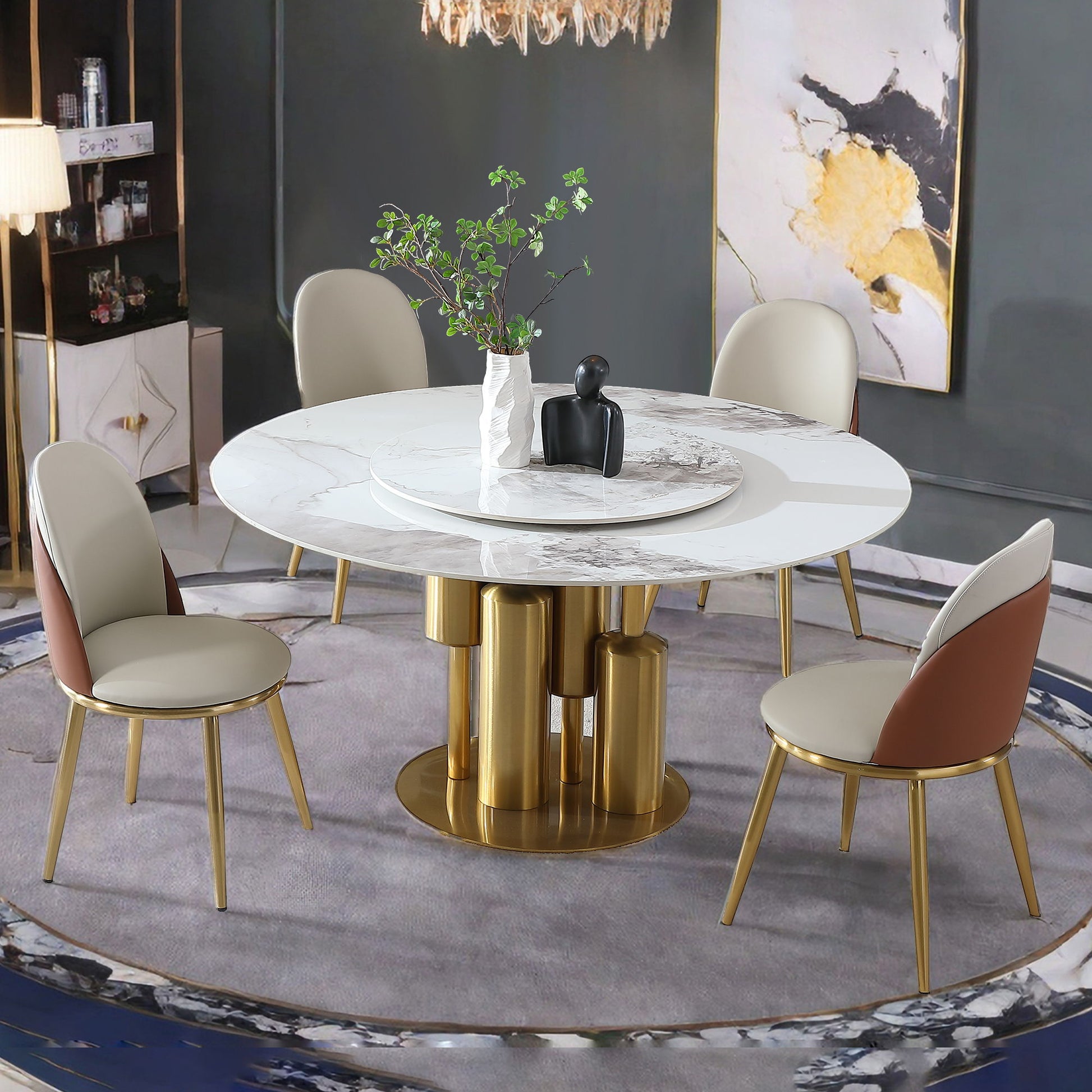 Round Stone Burning Table, Modern Marble Dining Table With Chairs - Best Buy Furniture