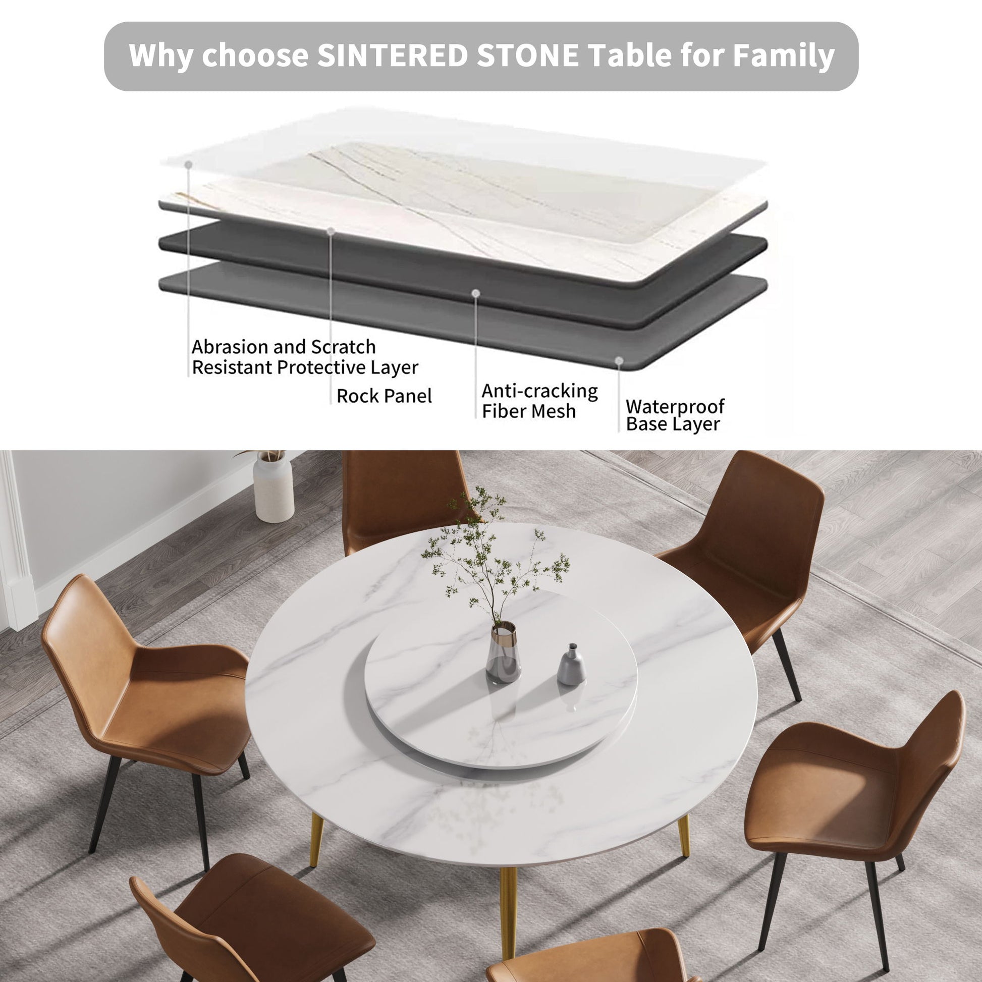 Modern Artificial Stone Round Dining Table, Can Accommodate 6 People Artificial Stone Turntable - White - Best Buy Furniture
