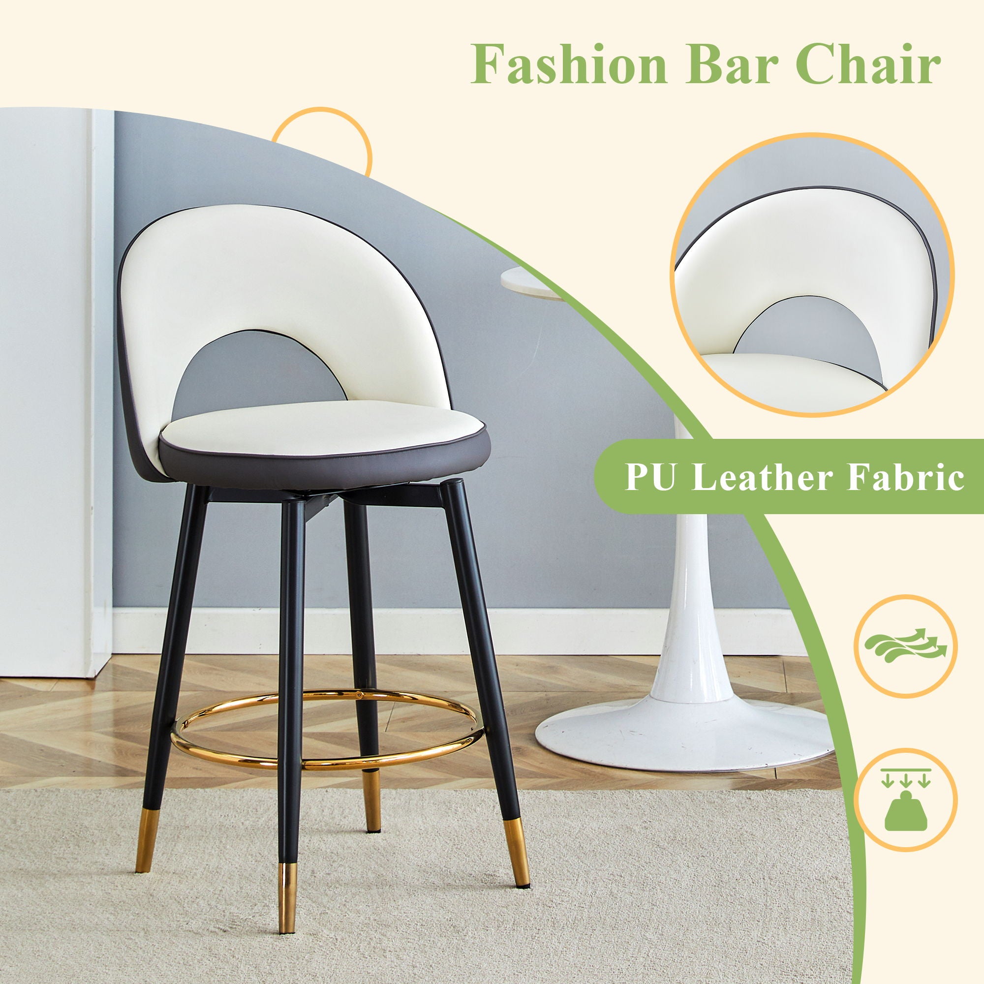 Upholstered Rotatable Bar Chair With Metal Legs For Dining Room - Best Buy Furniture