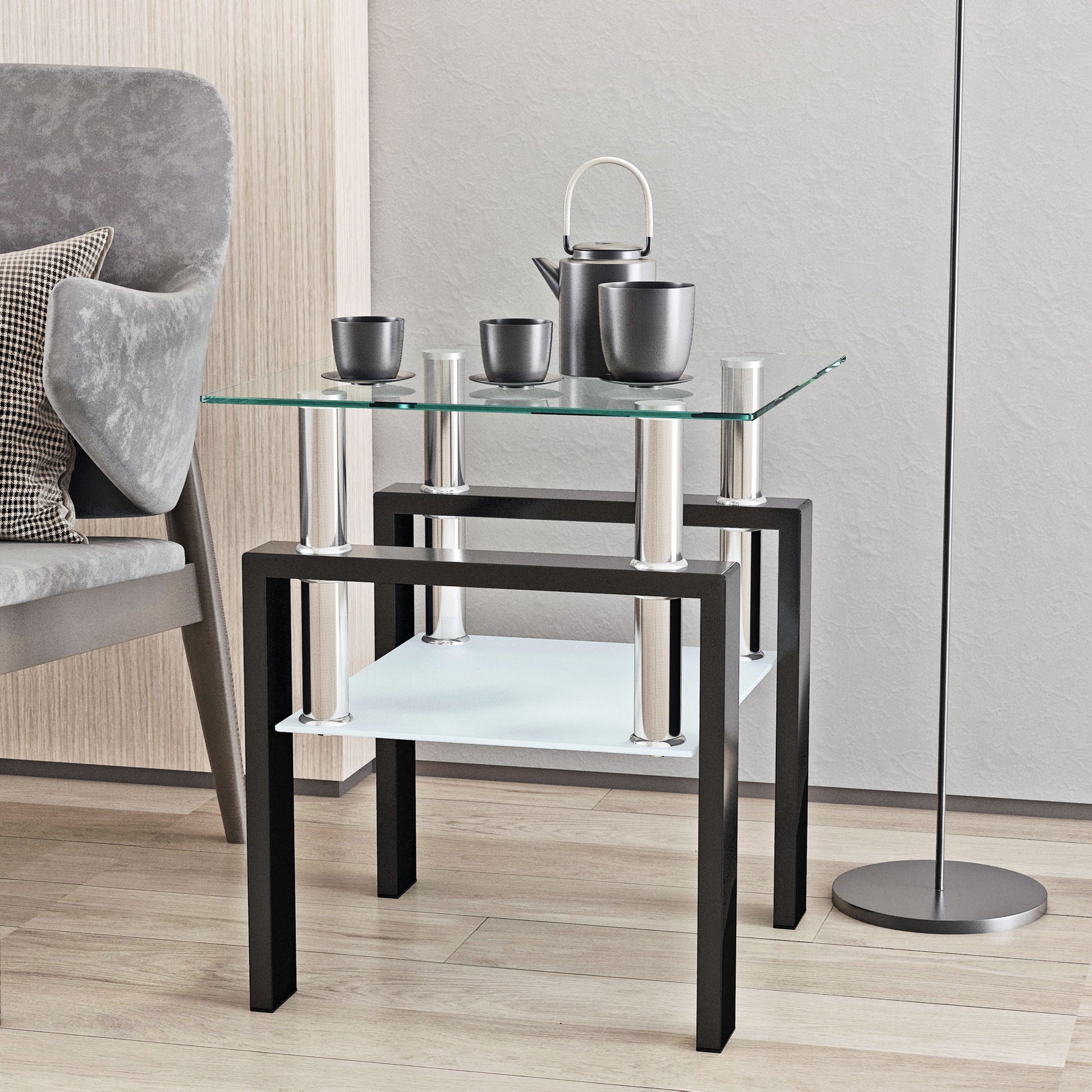 Modern Tempered Glass Tea Table, End Square Table For Living Room - Best Buy Furniture