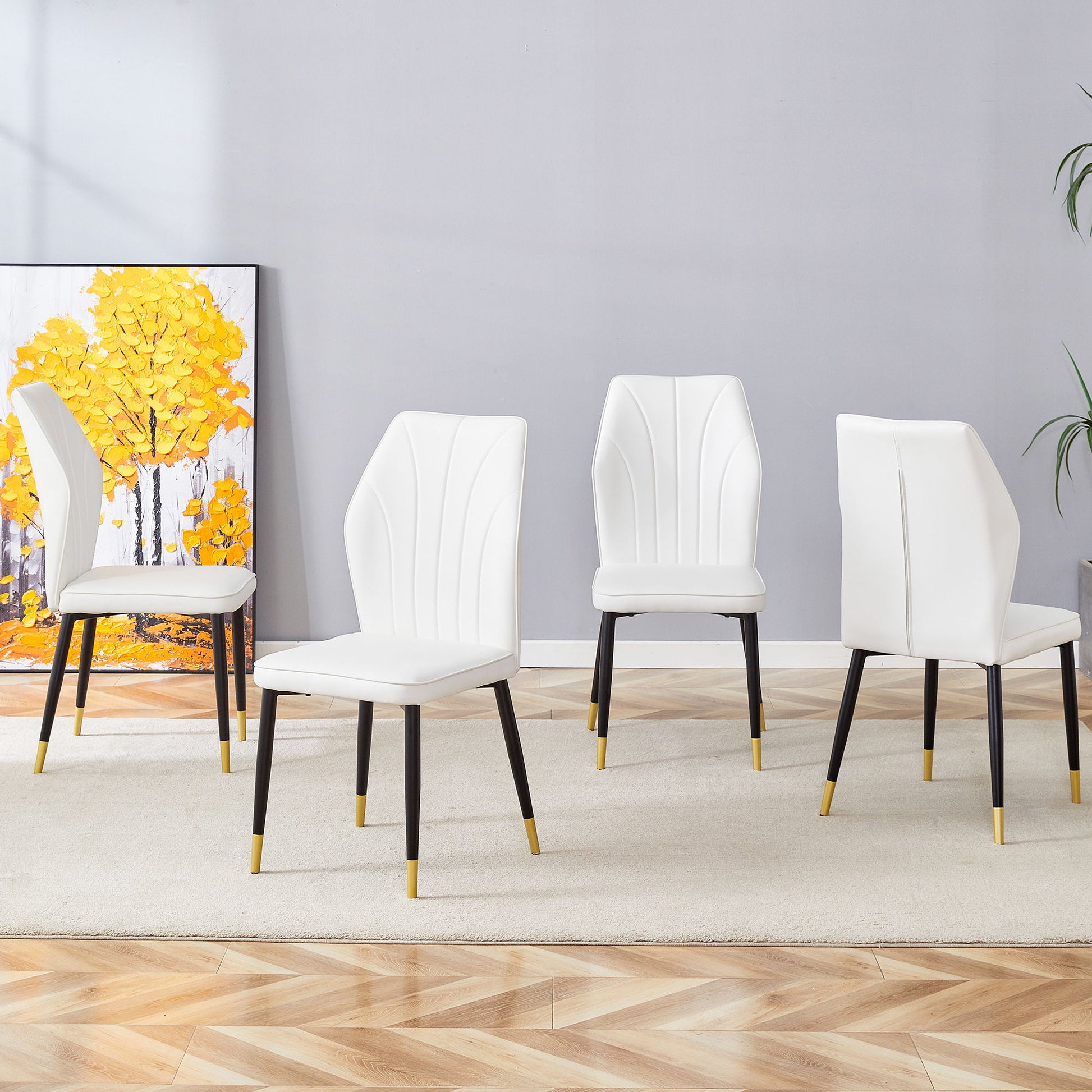 4 Modern Dining Chairs With Stylish Patterned Backrest And Metal Legs - Best Buy Furniture