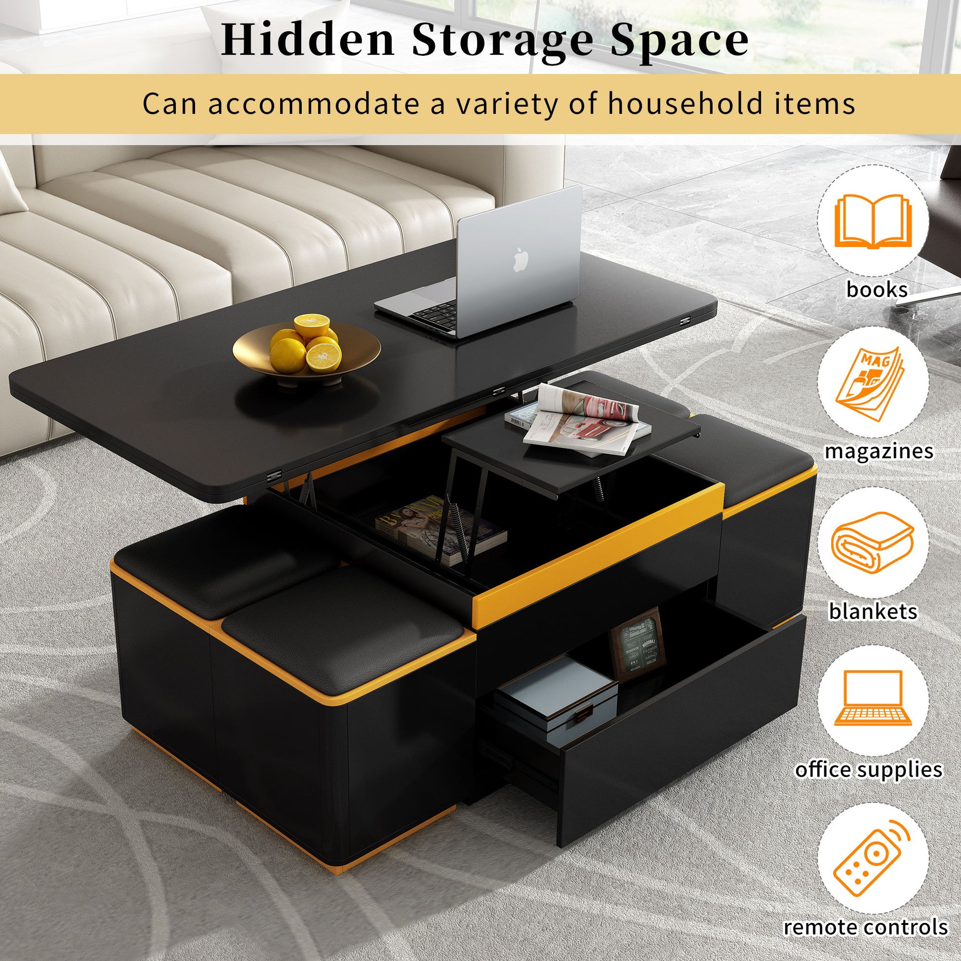 Multi Functional Adjustable Coffee Table With 4 Storage Stools - Best Buy Furniture