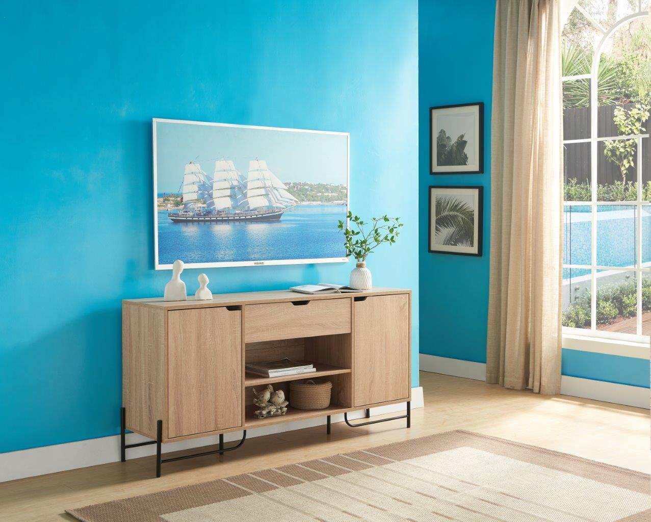 Buffet With Metal Legs With Two Door, One Drawer And Six Shelves - Best Buy Furniture