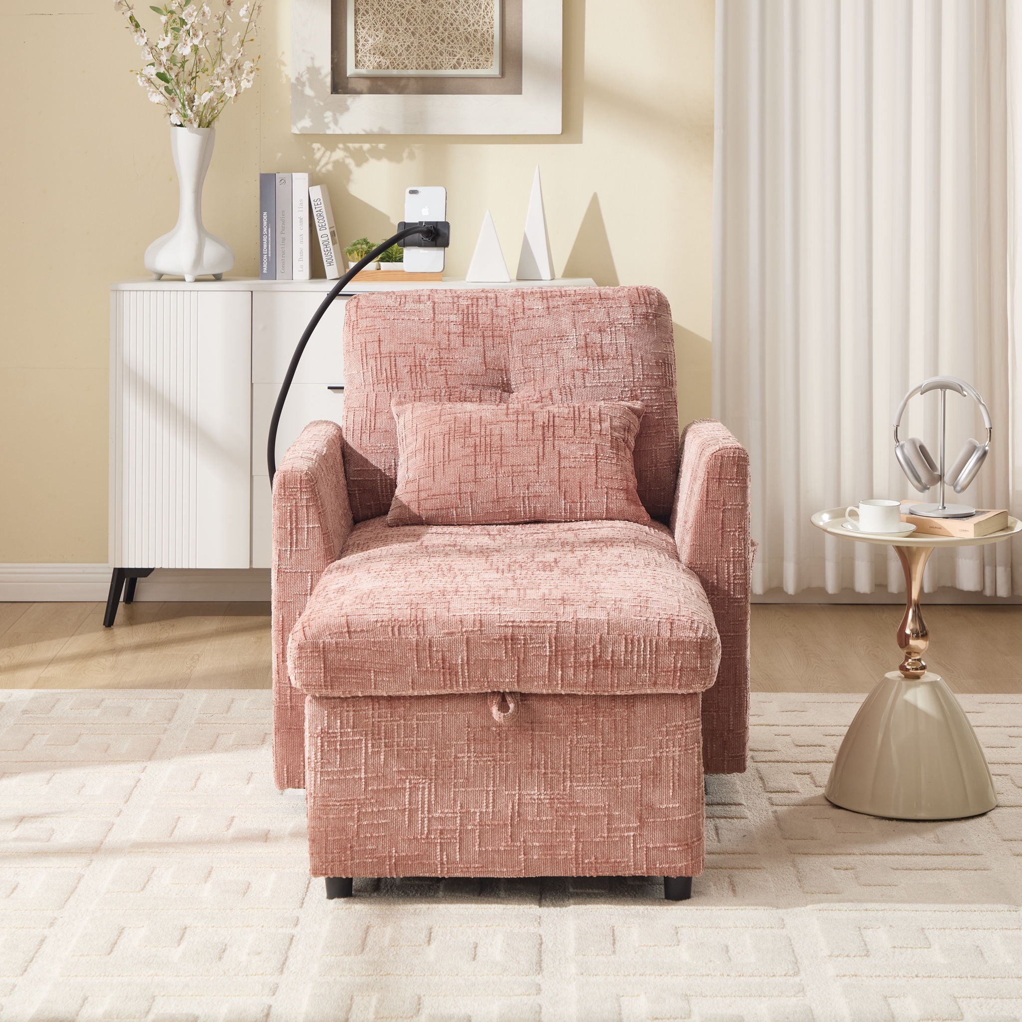 Multifunctional Chenille Recliner Sofa With Storage And Phone Bracket - Best Buy Furniture
