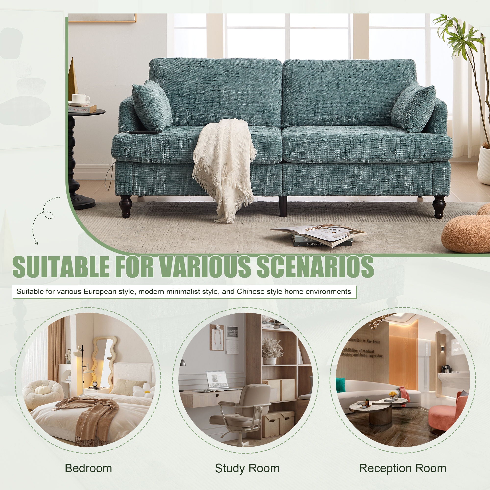 Chenille 2 Seater Sofa With LED Light, USB Charging Port, And Storage Bag - Best Buy Furniture