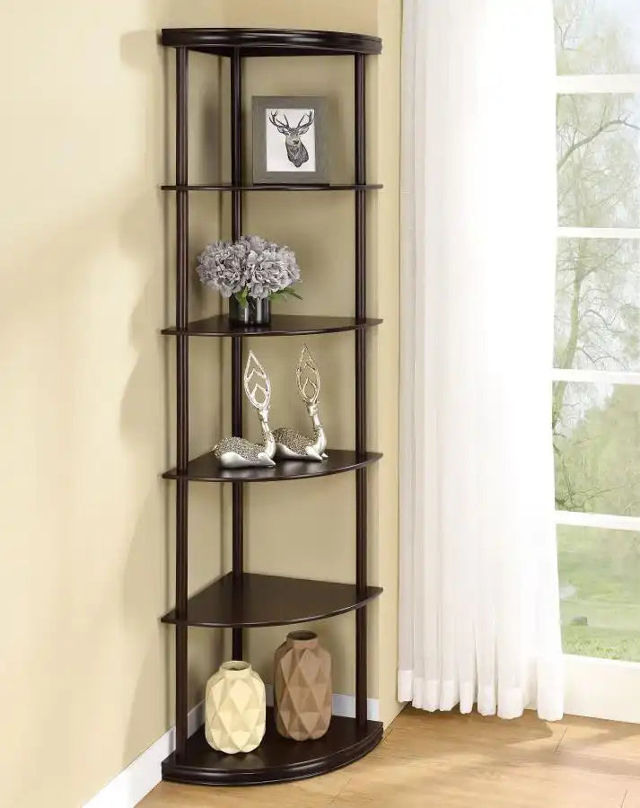 Bonwick - Wood 5-Shelf Corner Bookshelf - Cappuccino - Best Buy Furniture