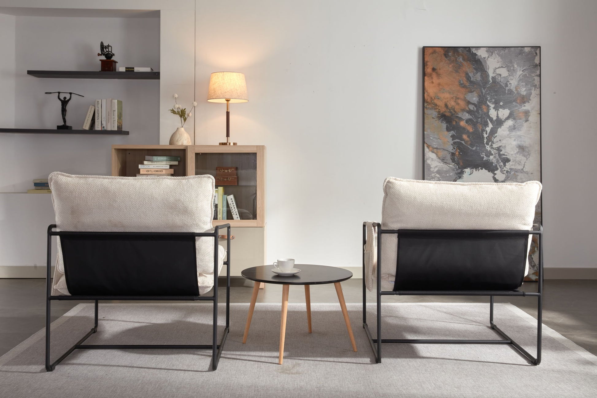 Upholstered Hanging Armchair With Arm Pocket Metal Frame (Set of 2), Crushed Foam Cushions And Skin-Friendly Braid For Living Room And Bedroom - Best Buy Furniture