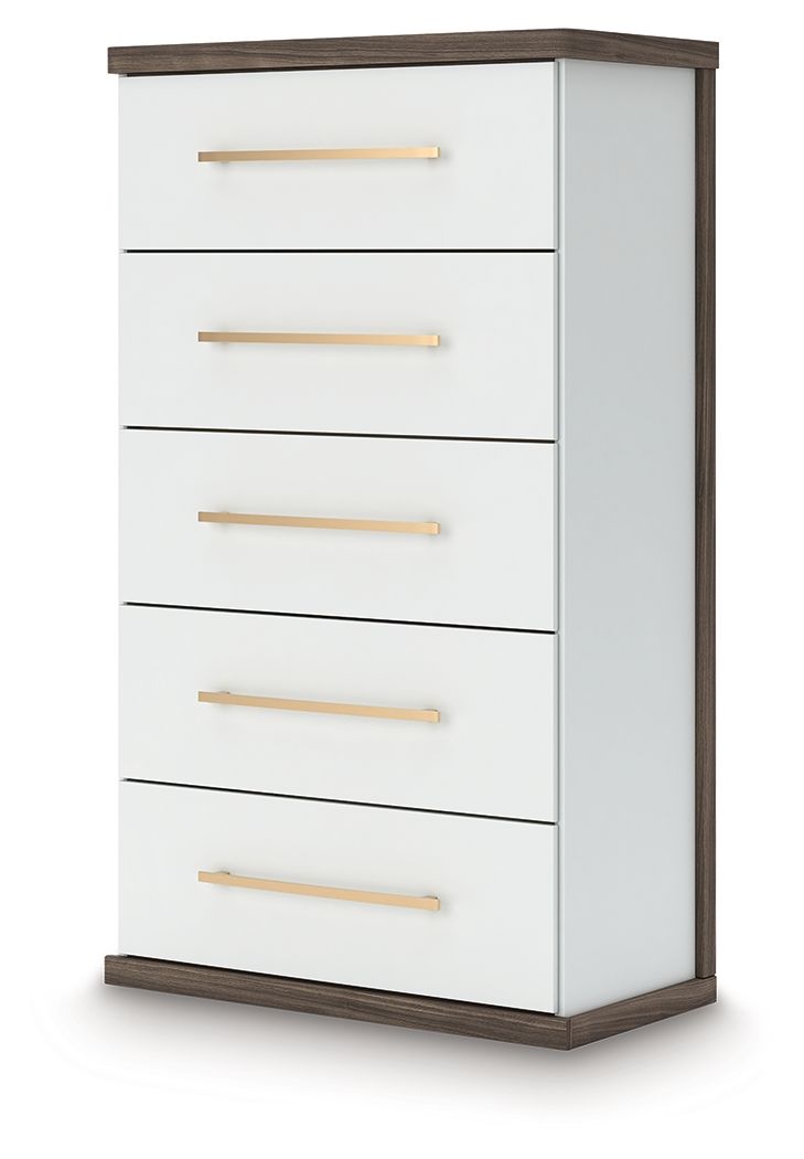 Kendanport - Five Drawer Chest - Brown / White - Best Buy Furniture