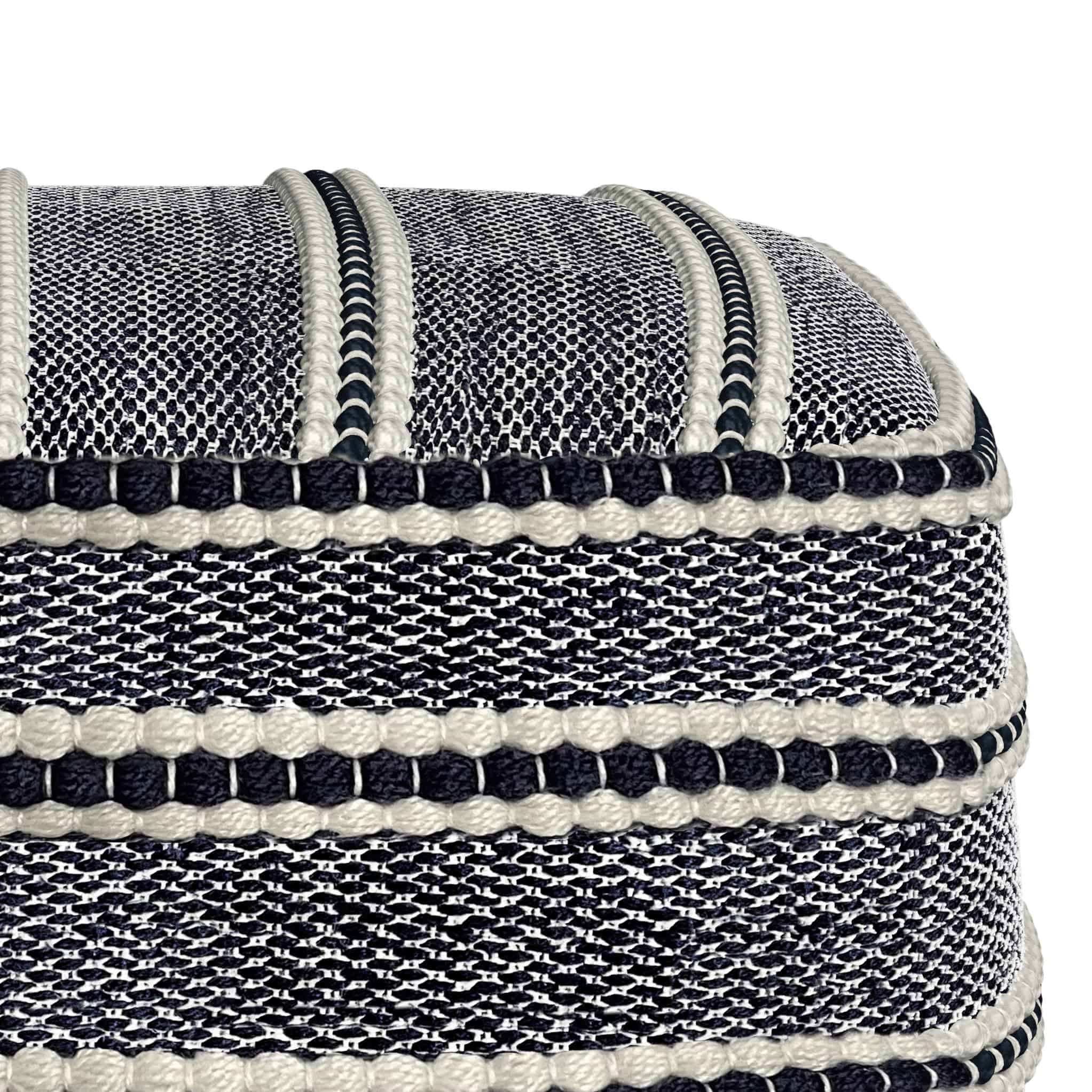 Corrie - Square Woven Outdoor / Indoor Pouf - Navy / White - Best Buy Furniture