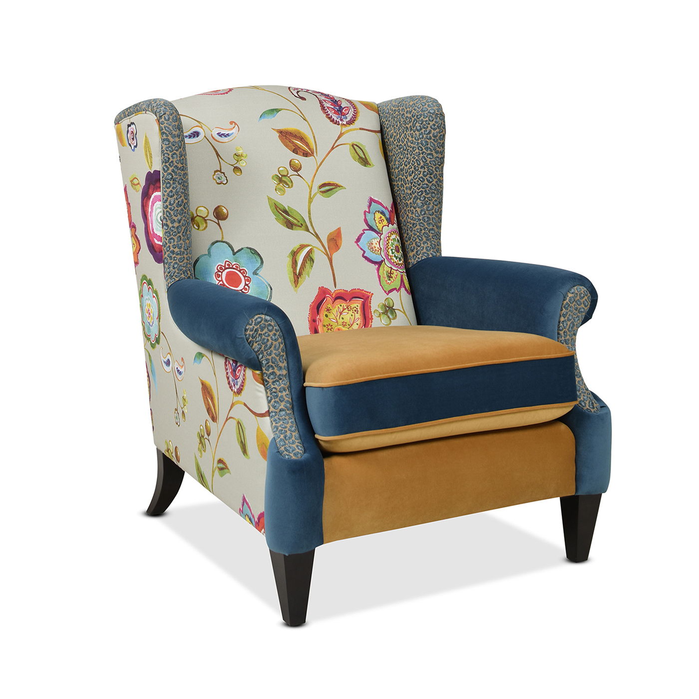 Anya - Boho Chic Wingback Accent Arm Chair - Floral / Leopard / Blue Teal / Yellow Gold - Best Buy Furniture