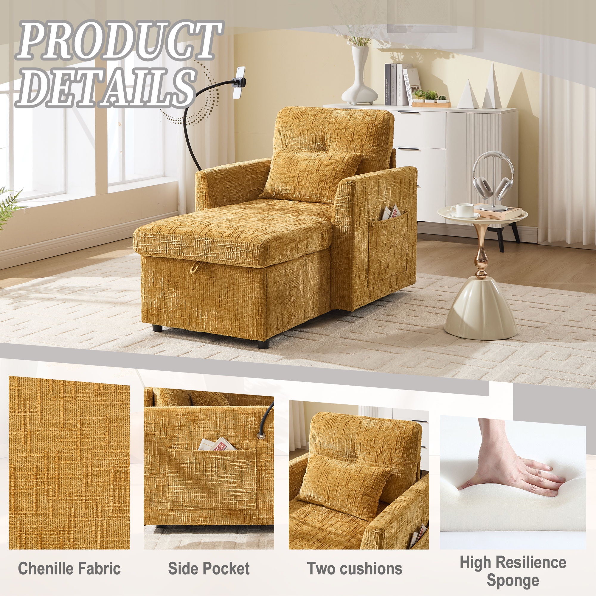 Multifunctional Chenille Recliner Sofa With Storage And Phone Bracket - Best Buy Furniture