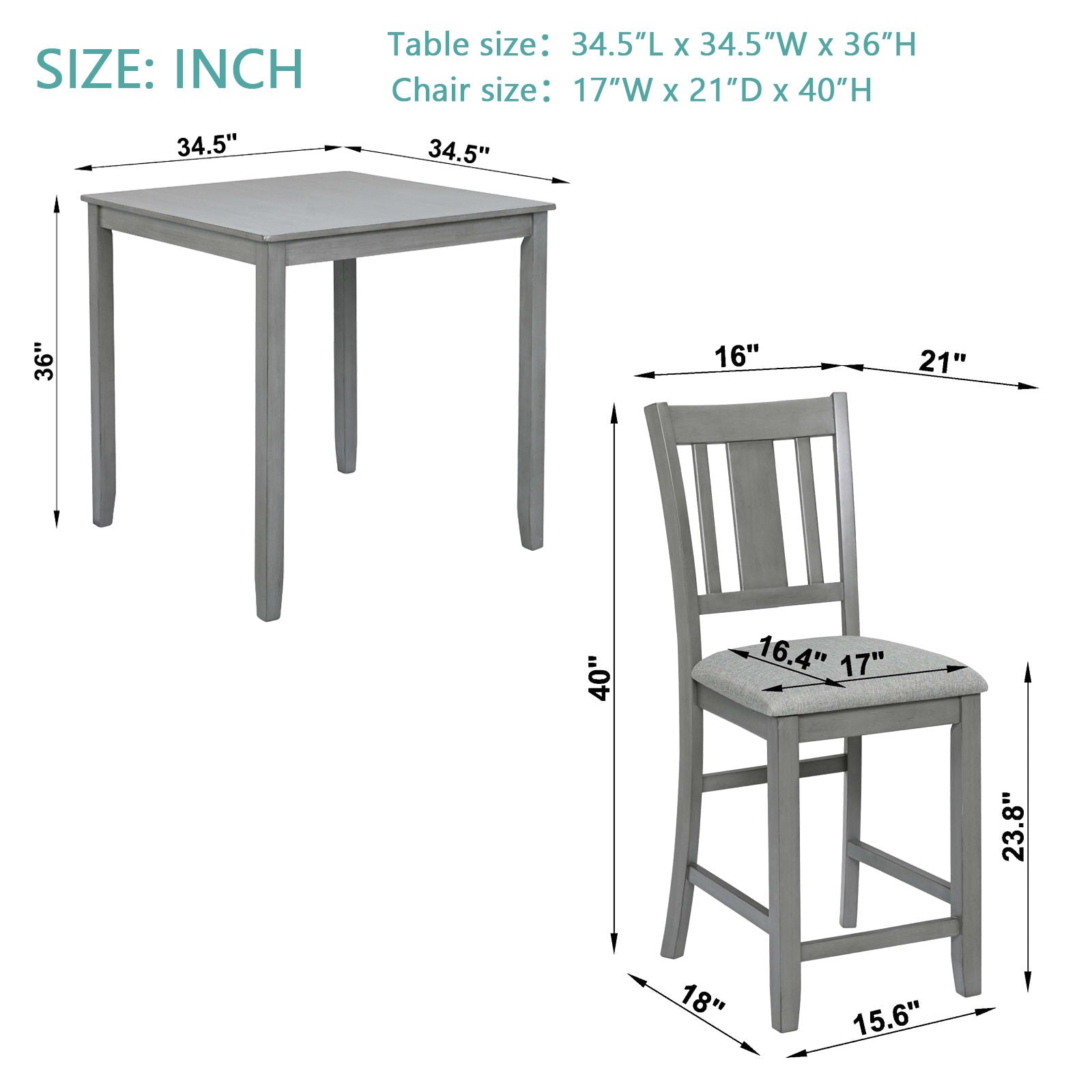 5 Pieces Dining Table Set, Counter Height Kitchen Table Set With Square Table And 4 Upholstered Chairs - Best Buy Furniture