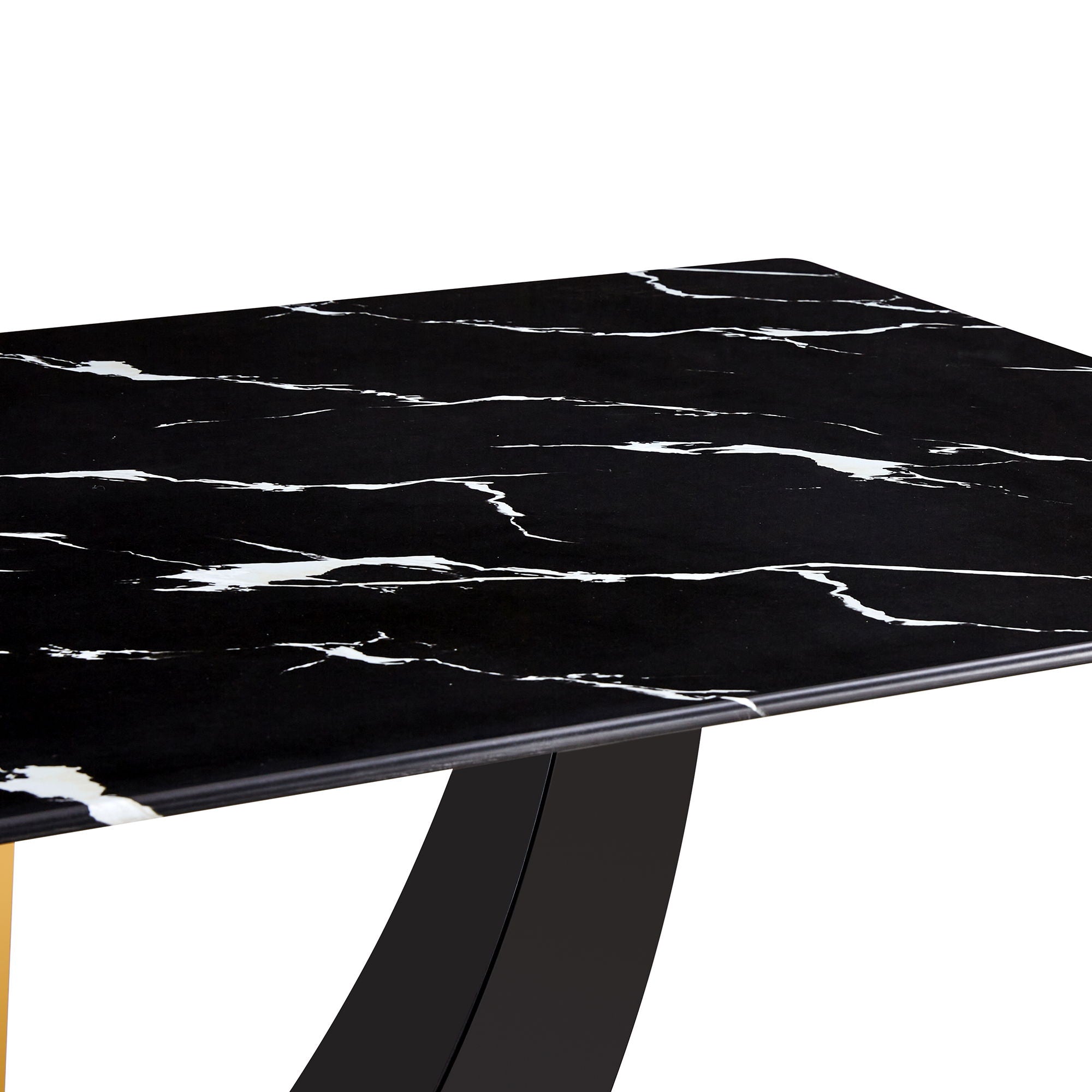 Modern Minimalist Luxurious Imitation Marble Dining Table Rectangular Office Desk With Tempered Glass - Black - Best Buy Furniture