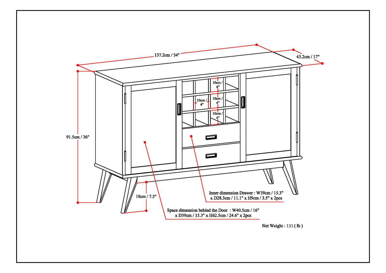 Draper - Mid Century Sideboard Buffet And Wine Rack - Medium Auburn Brown - Best Buy Furniture