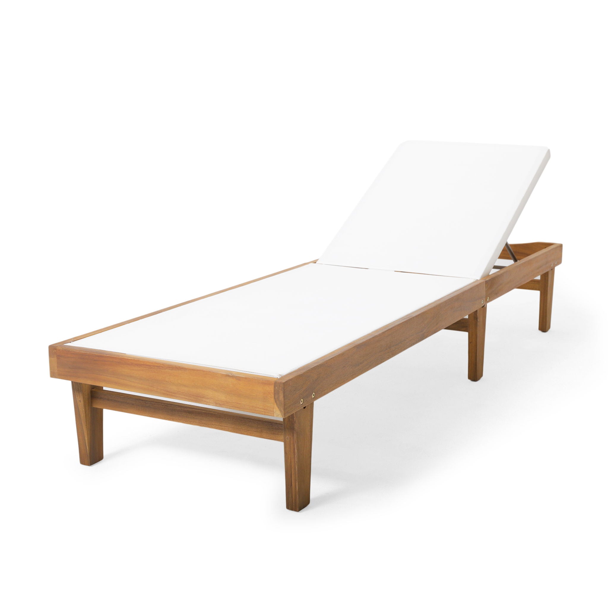 Outdoor Chaise Lounge With Acacia Wood Frame - White / Teak - Best Buy Furniture