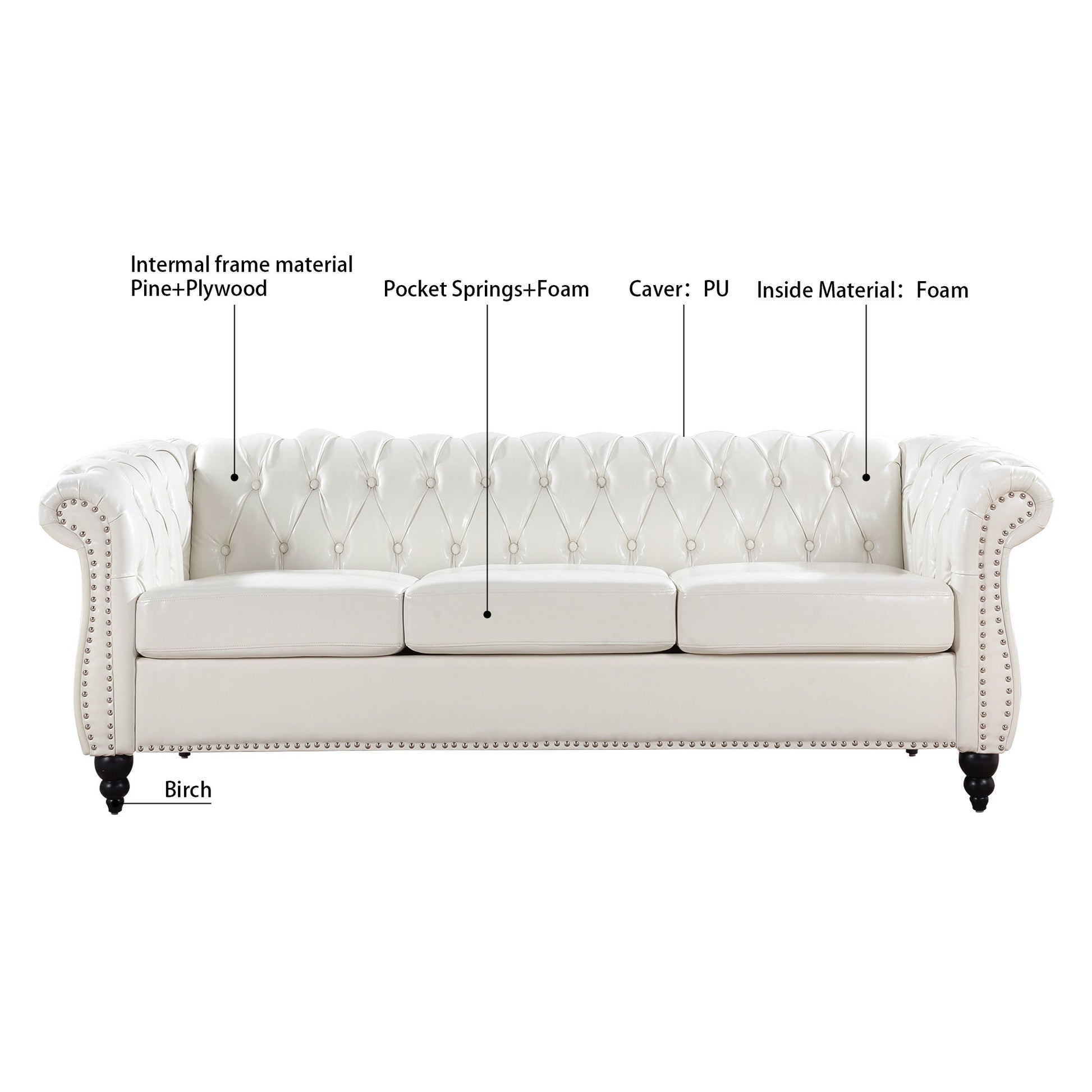 Rolled Arm Chesterfield 3 Seater Sofa - Best Buy Furniture