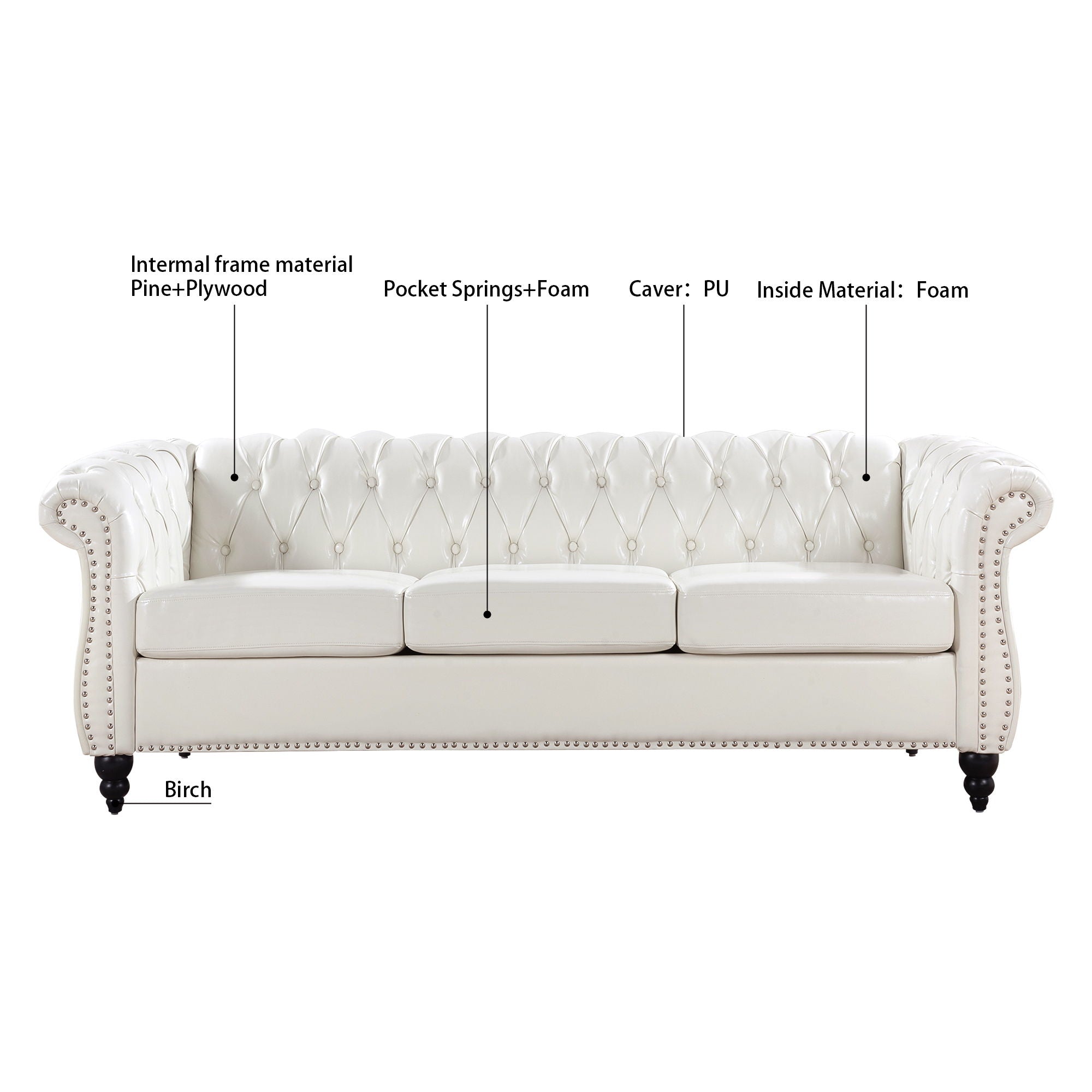 Rolled Arm Chesterfield 3 Seater Sofa - Best Buy Furniture