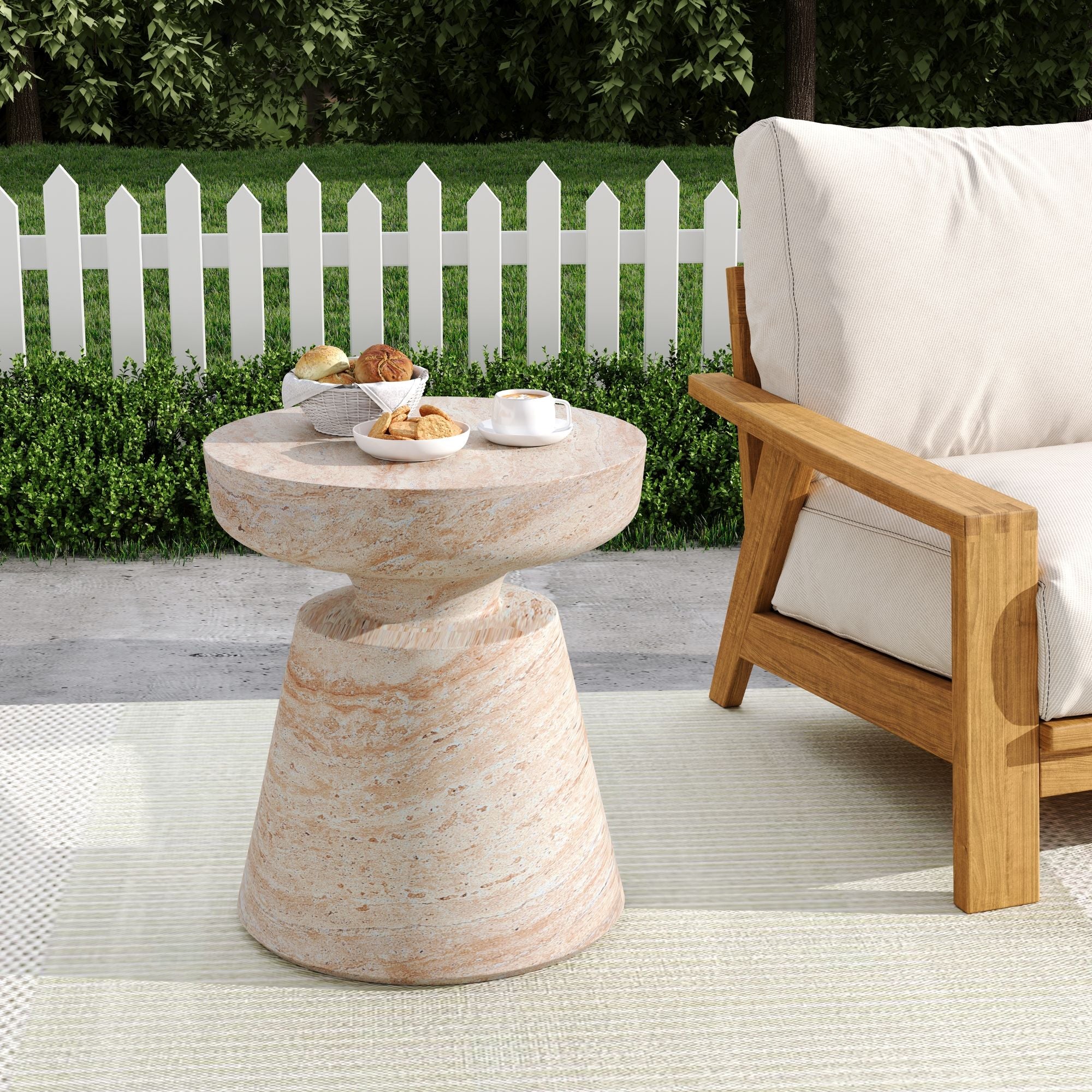 Outdoor / Indoor Lightweight Concrete Side Table, Travertine - Beige - Best Buy Furniture