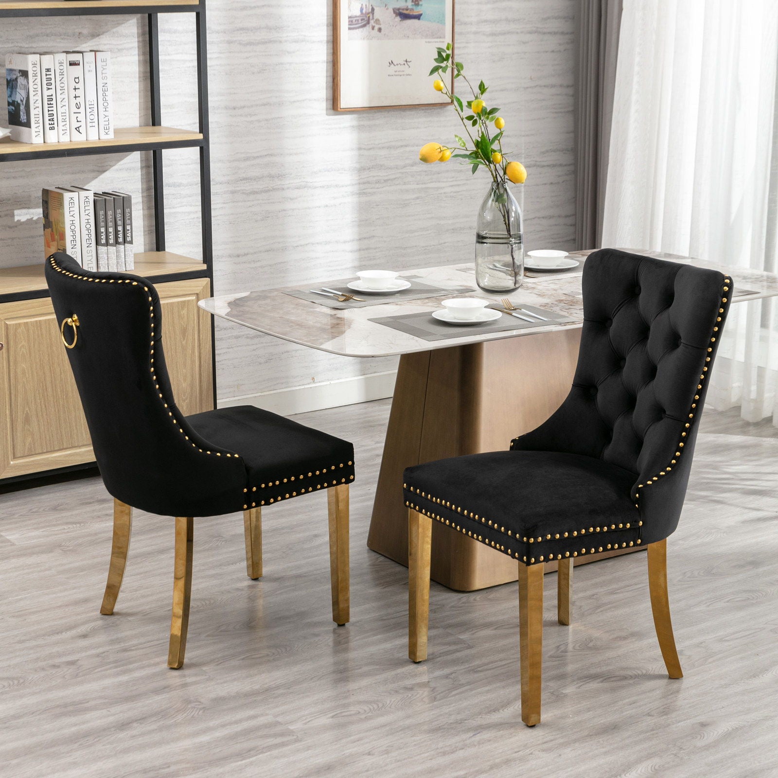 Nikki - Modern, High-End Tufted Solid Wood Contemporary Velvet Upholstered Dining Chair With Golden Stainless Steel Plating Legs, Nailhead Trim (Set of 2) - Best Buy Furniture