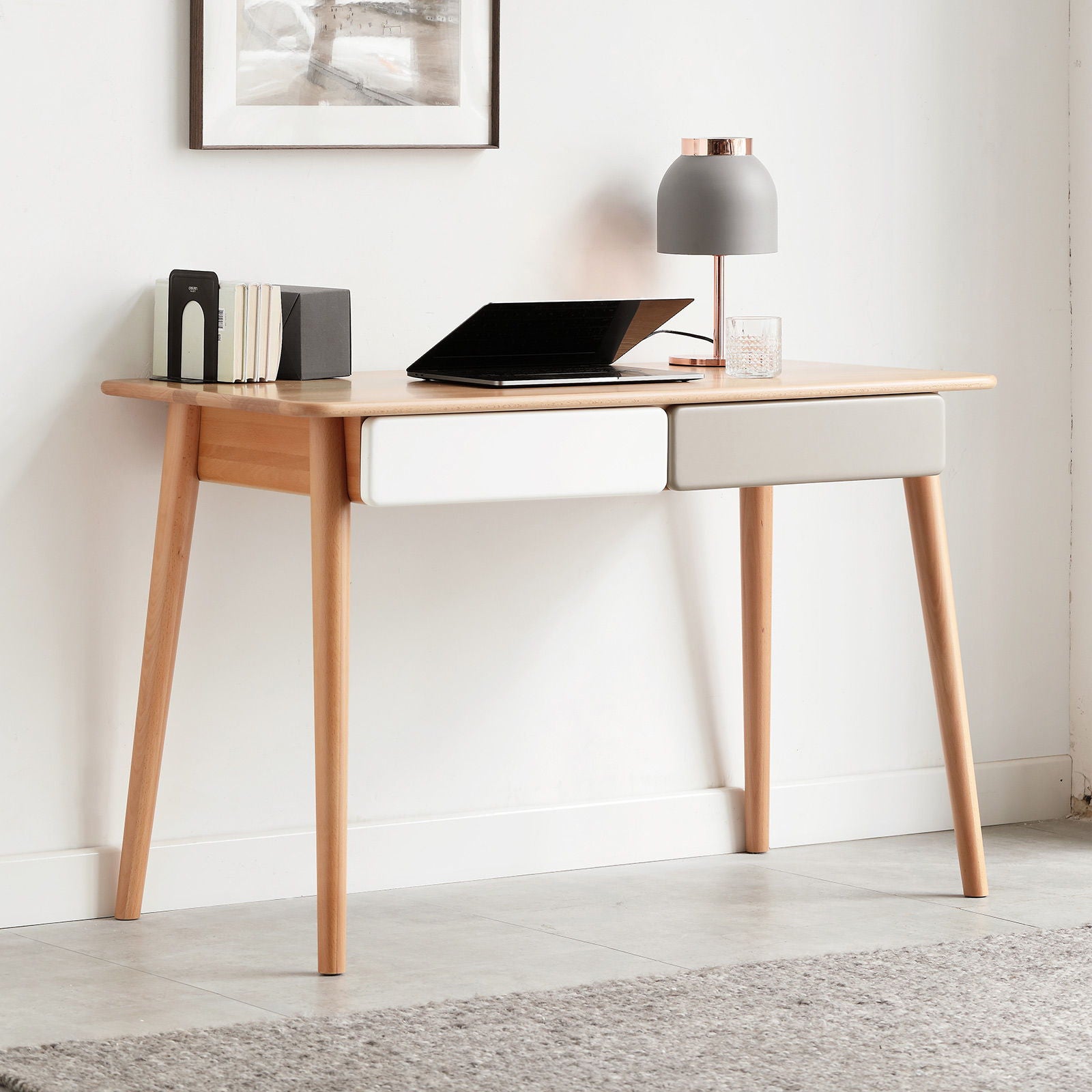 Computer Desk Large Size Office Desk With 2 Drawers, Modern Simple Style PC Table With Gap Design For Home Office - White / Gray - Best Buy Furniture