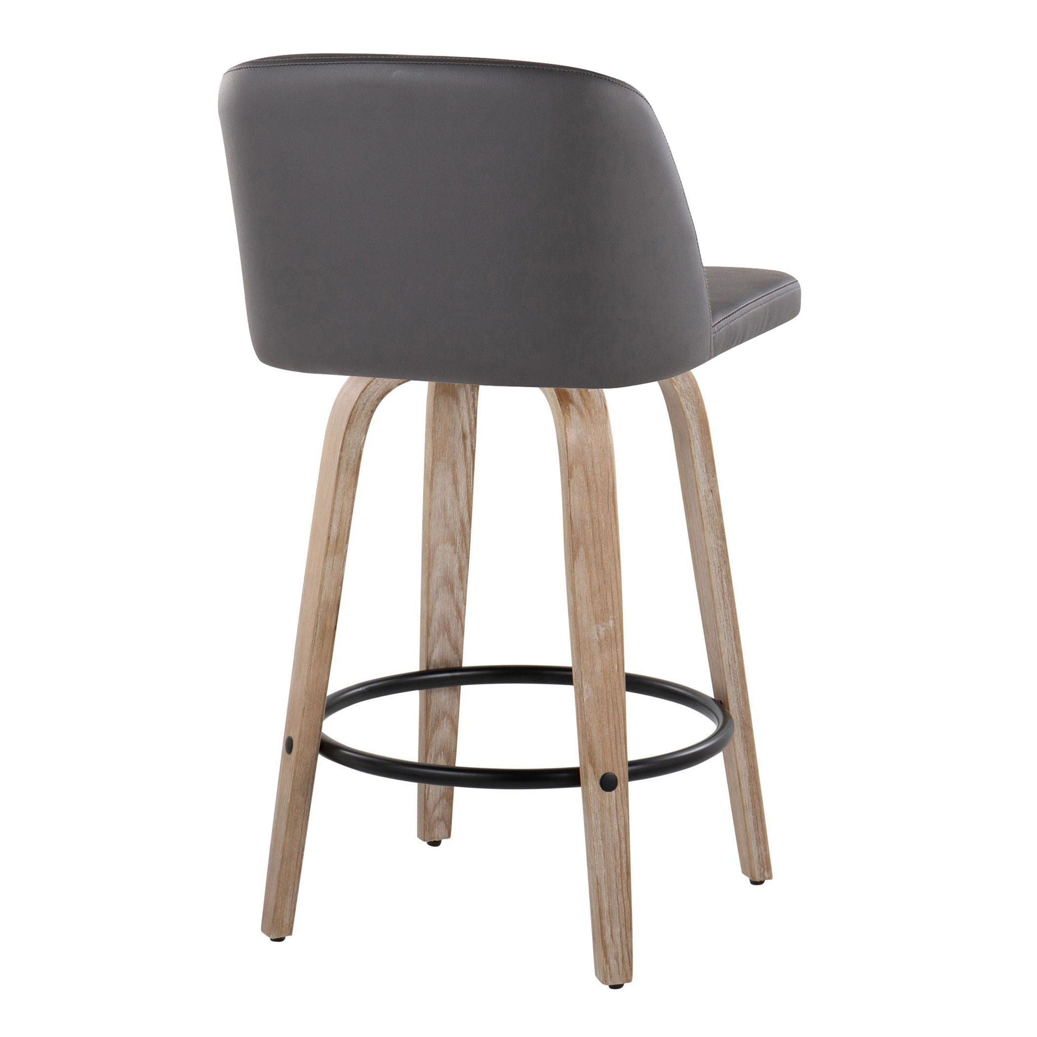 Toriano - Contemporary Fixed Height Counter Stool With Swivel & Round Footrest (Set of 2) - White Washed / Gray - Best Buy Furniture