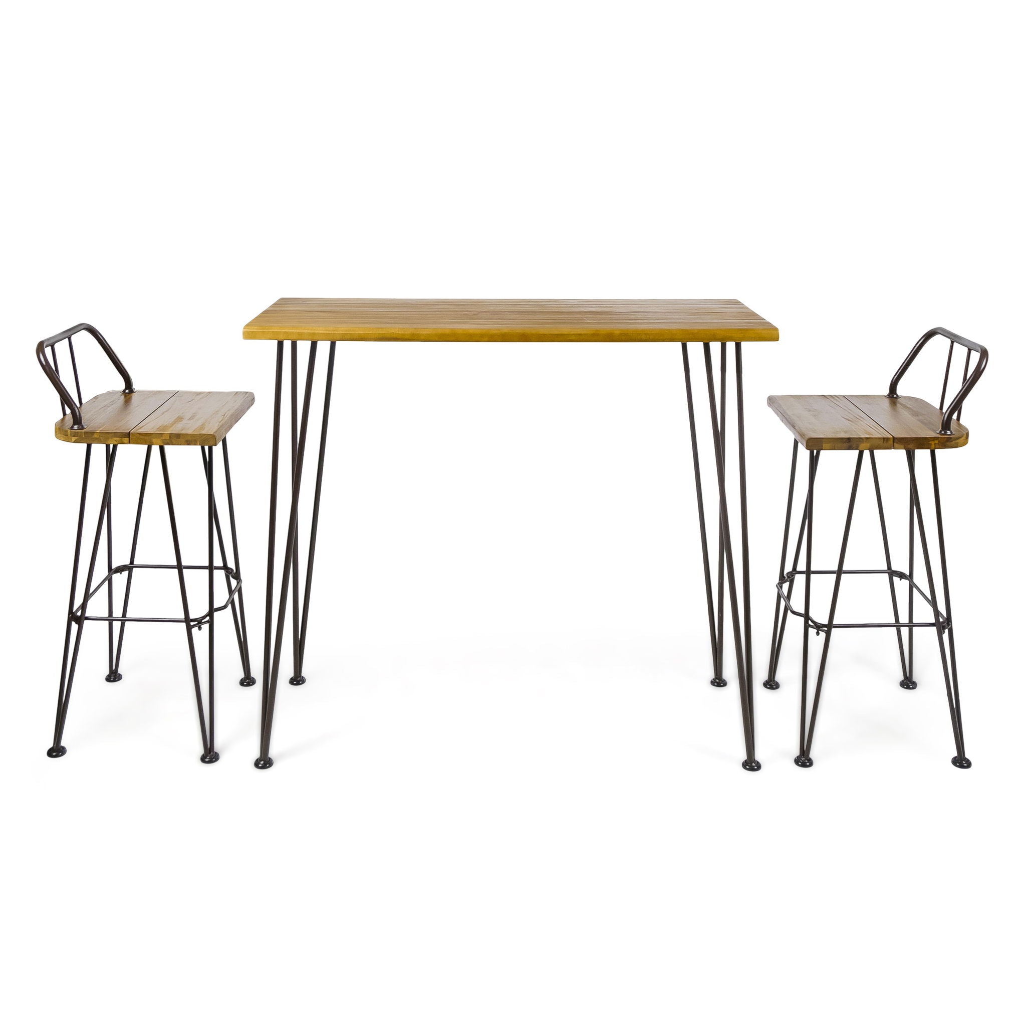 Dione Outdoor Industrial Acacia Wood Bar Set With Metal Frame And Slat Paneling - Brown - Best Buy Furniture