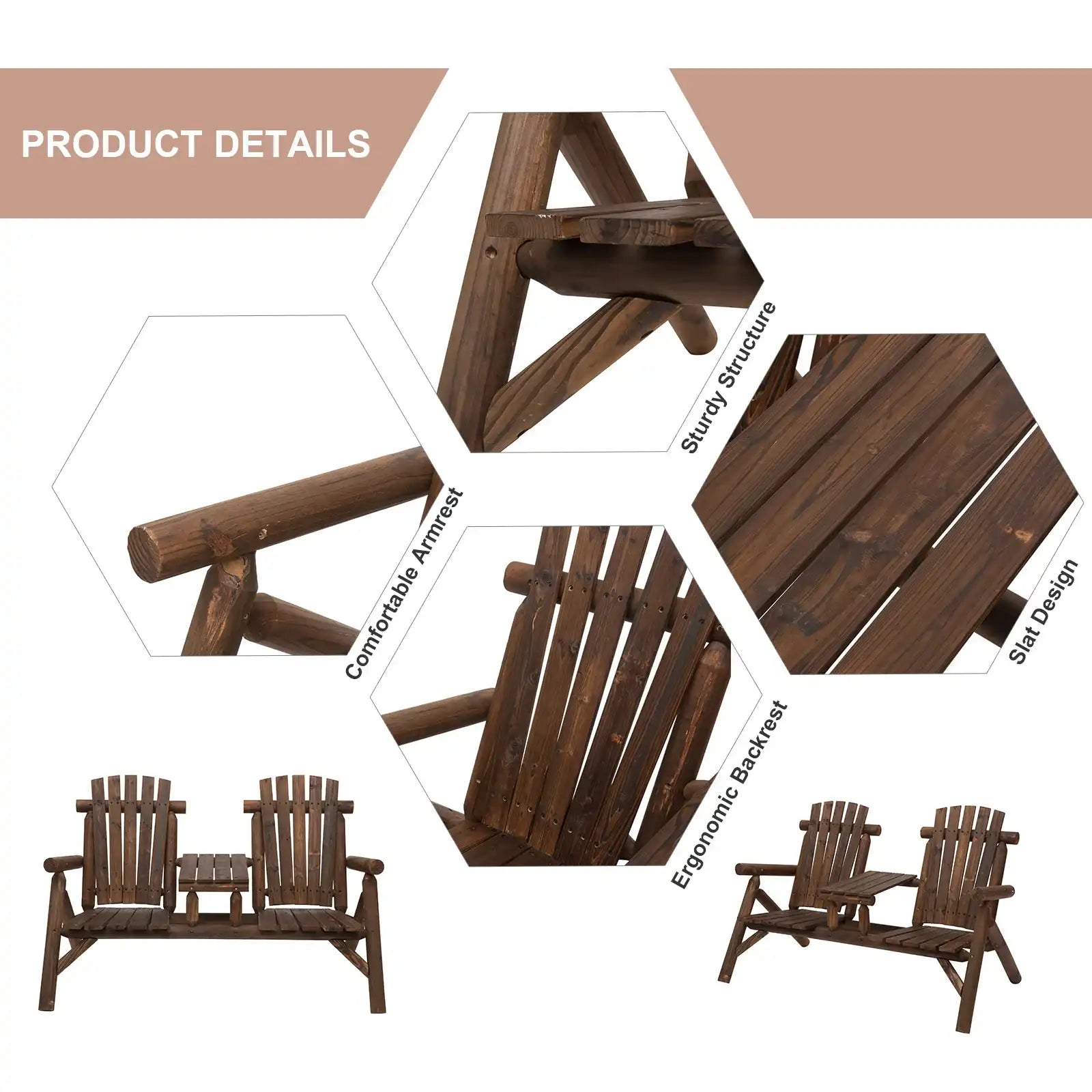 Outsunny 2-Seat Wooden Adirondack Chair with Table, Outdoor Loveseat, Carbonized - Best Buy Furniture