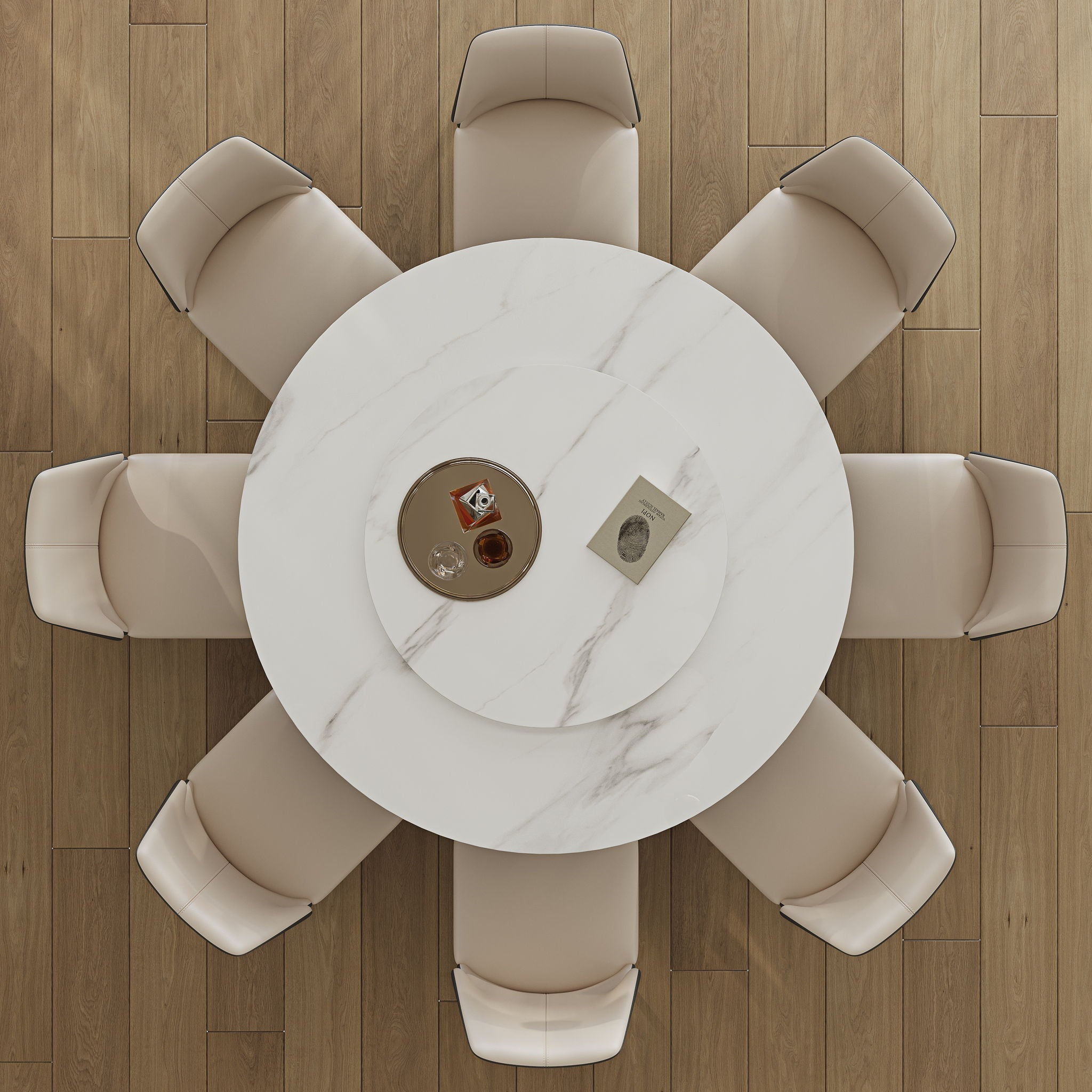 Modern Sintered Stone Dining Table With Round Turntable, Metal Pedestal, And Chairs - Best Buy Furniture