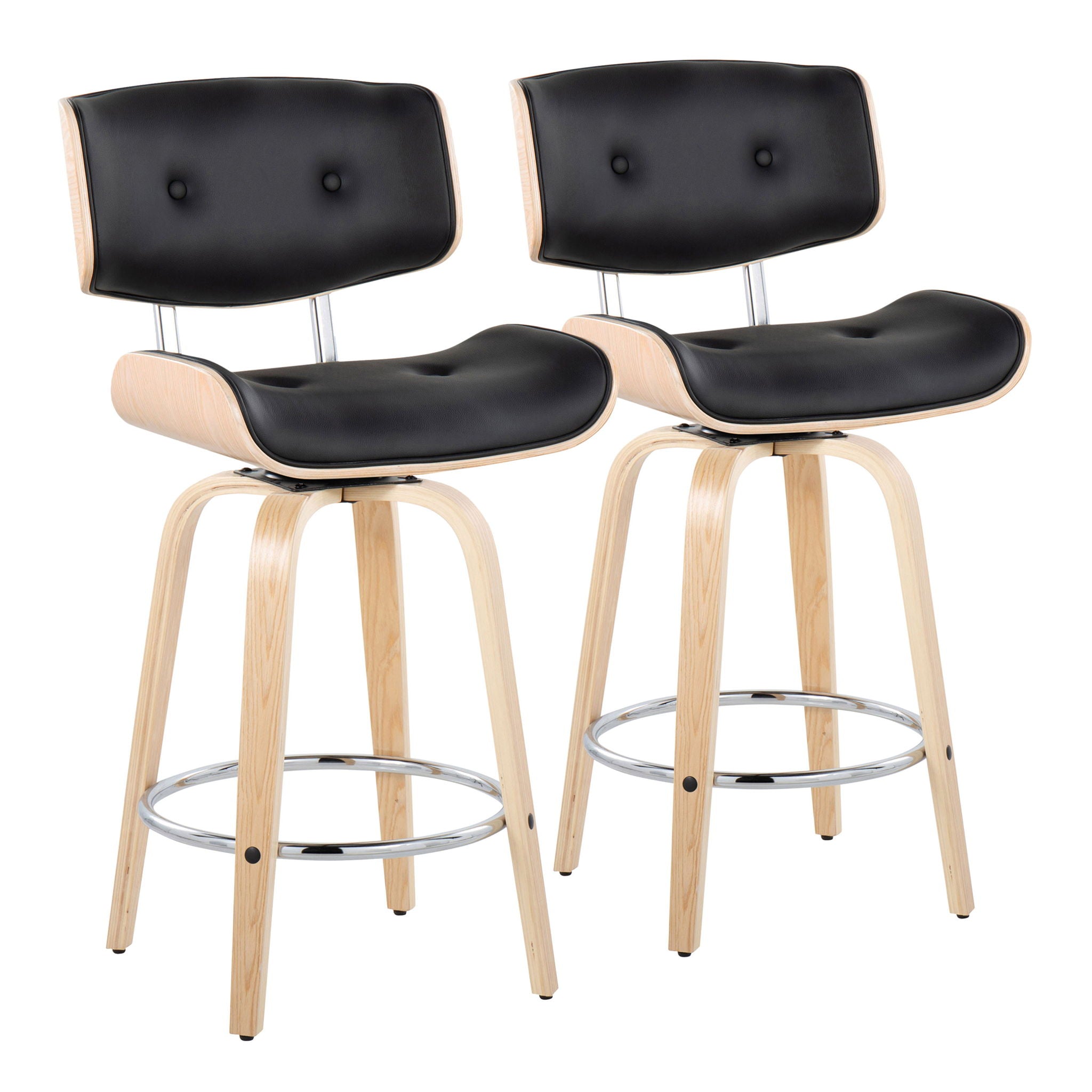 Lombardi - Mid Century Modern Fixed Height Counter Stool With Swivel With Round Footrest (Set of 2) - Best Buy Furniture