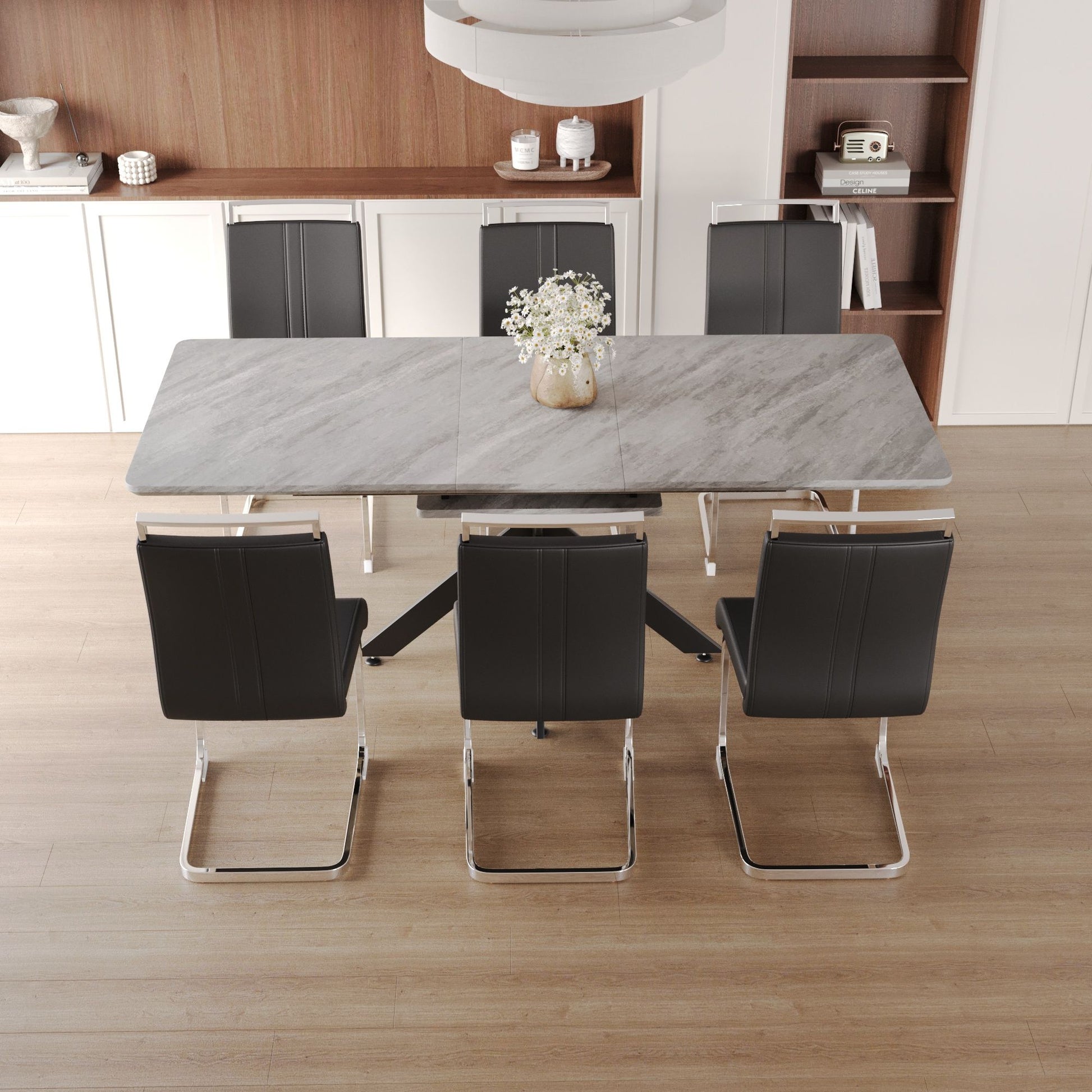 Modern Extendable Dining Table Set For 6 - 8 - Black / Gray - Best Buy Furniture