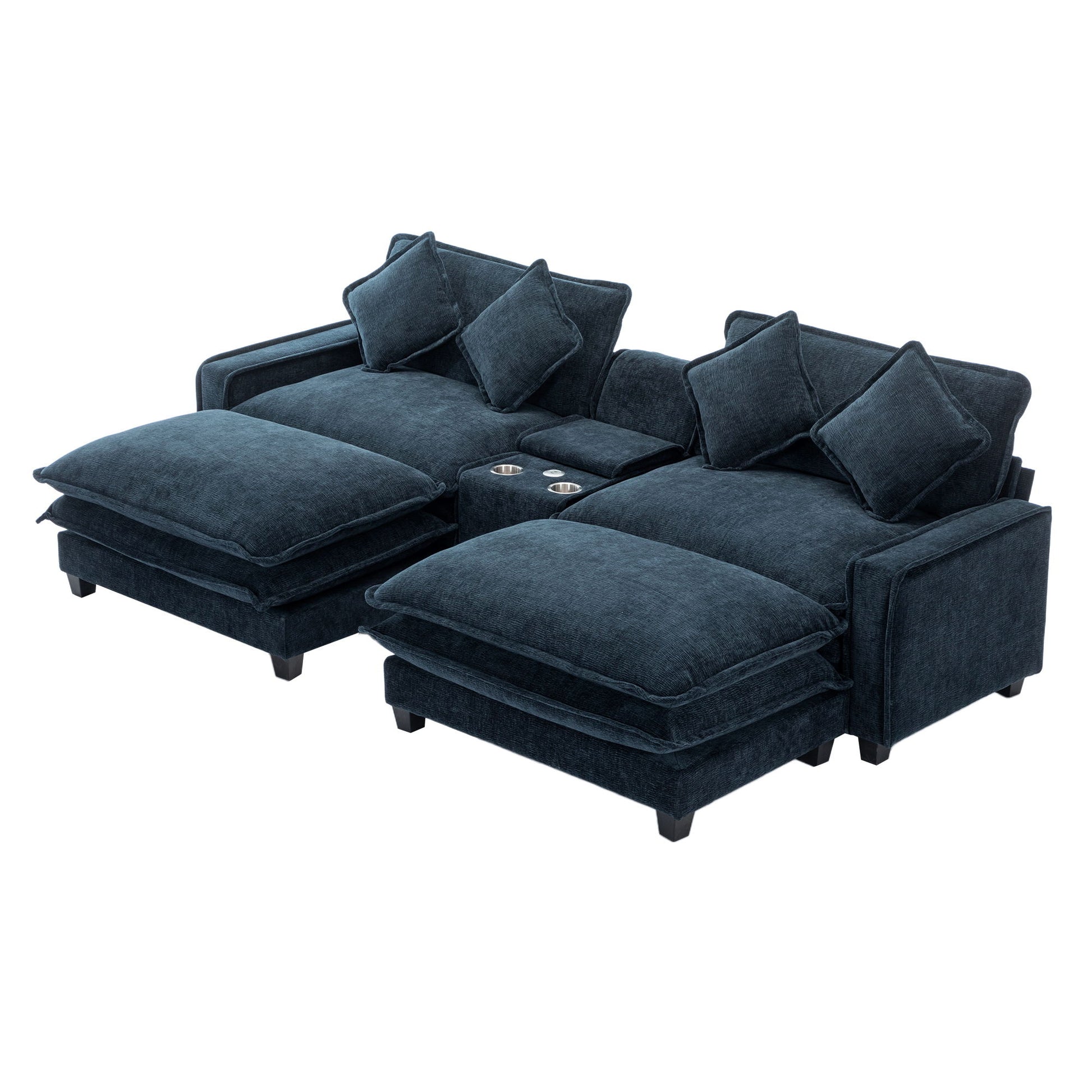 Sectional Sofa Chenille Upholstered Sofa With Two Removable Ottoman, Two USB Ports, Two Cup Holders And Large Storage Box For Living Room - Best Buy Furniture