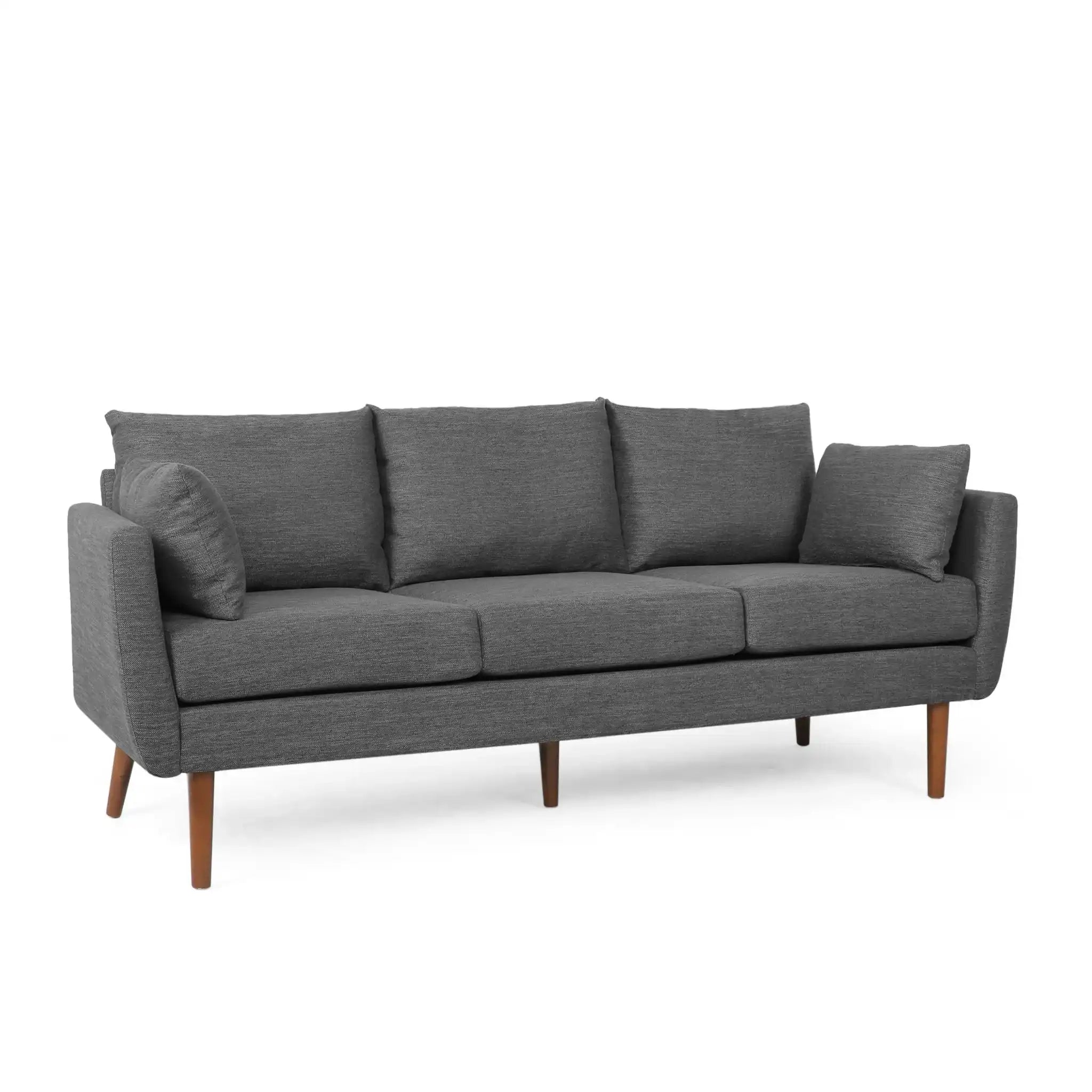 Diaphanous - Upholstered 3 Seater Sofa With 2 Accent Pillows And Wood Legs - Best Buy Furniture