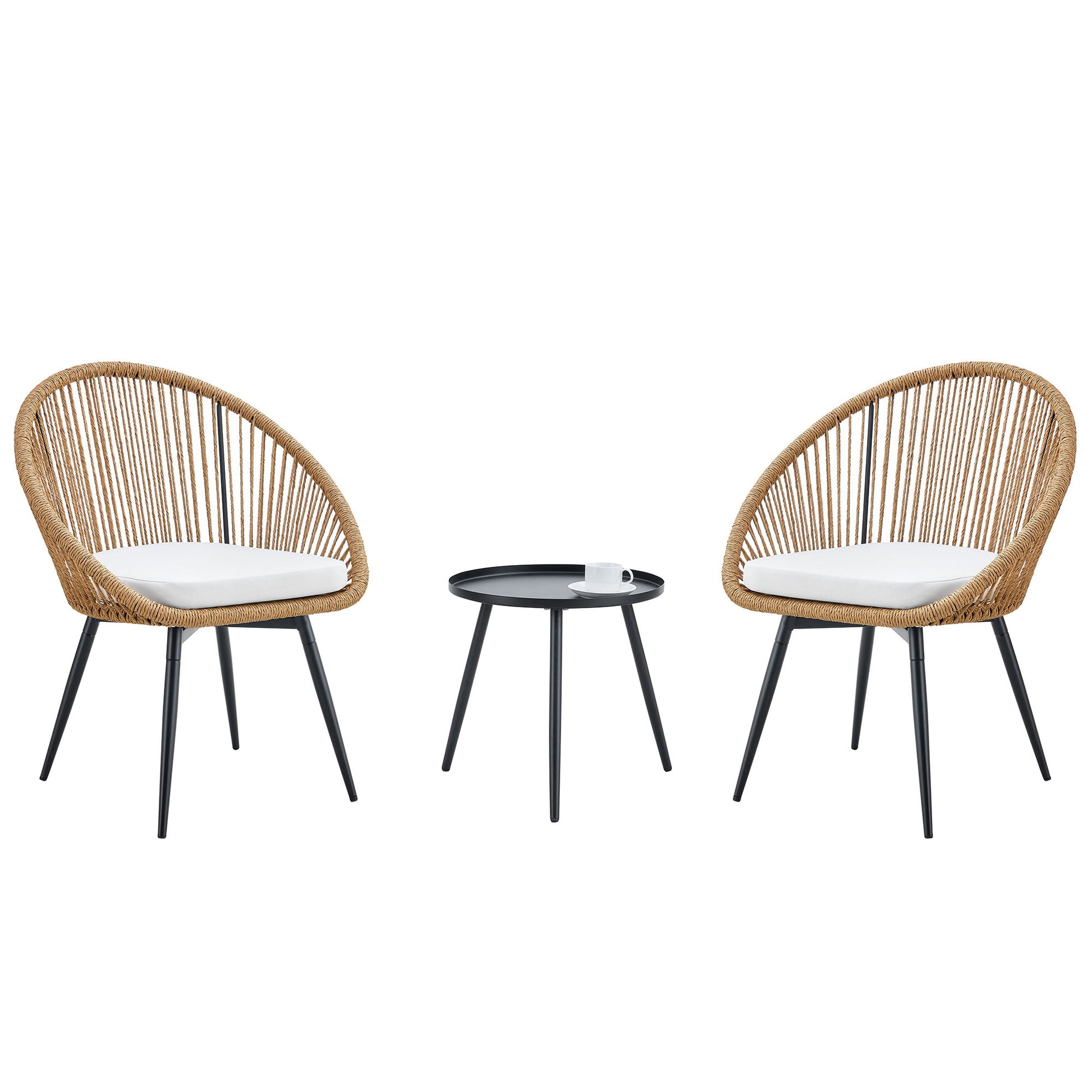 Modern 3 Piece Set, Anti - Spill Round Coffee Table, 2 Rattan Swivel Chairs, Outdoor Patio Furniture For Tea Time - Black / Wood - Best Buy Furniture