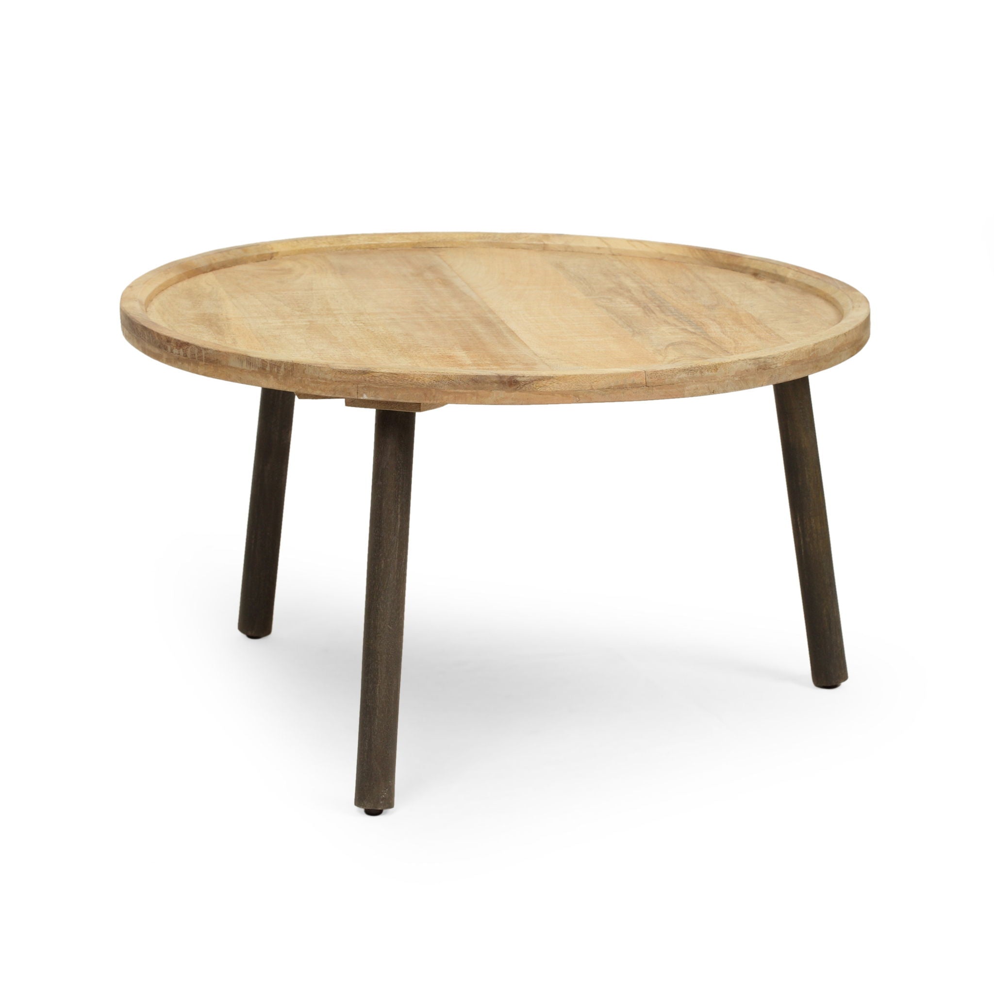 Round Coffee Table With Tray Edge Design - Natural / Black - Best Buy Furniture