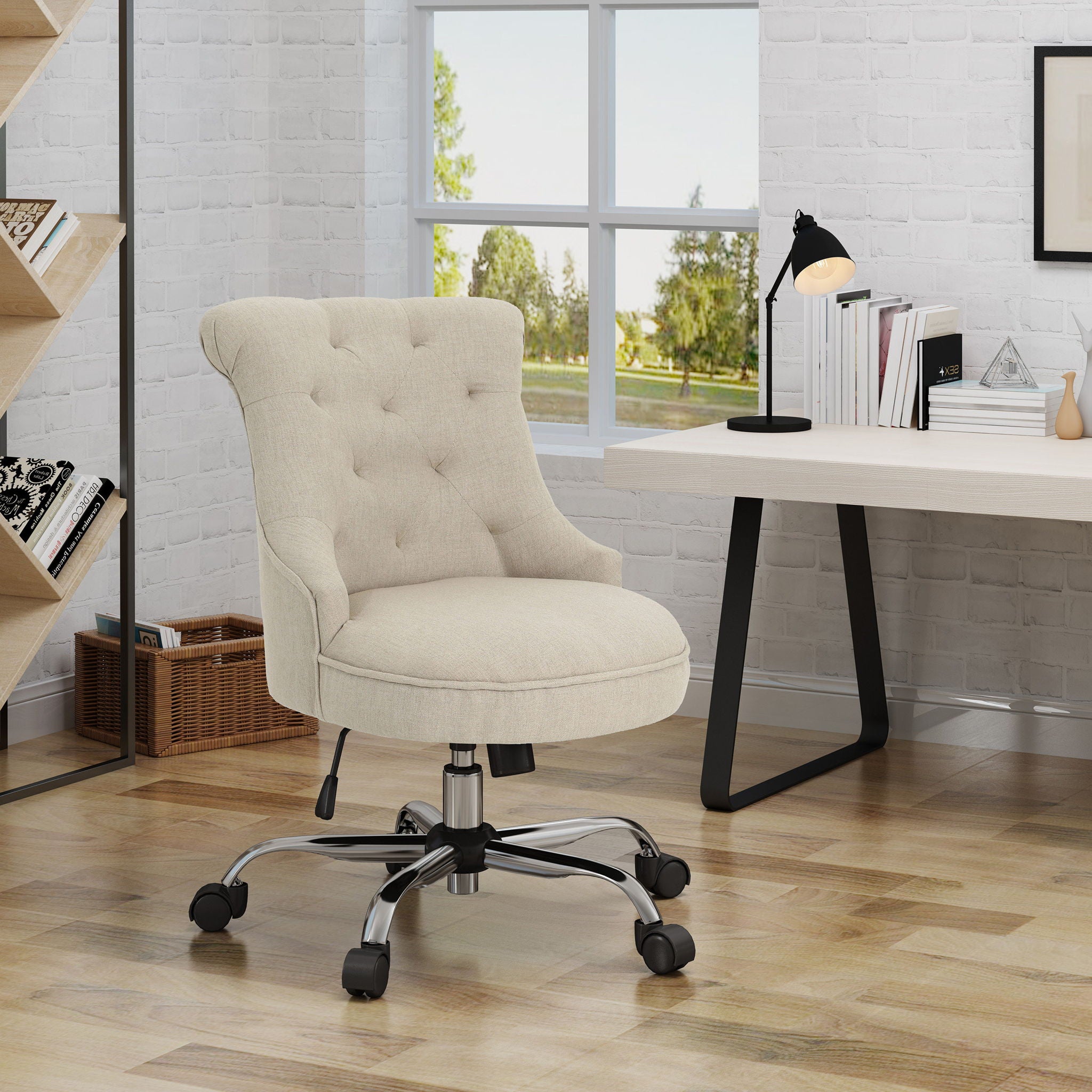 Fidelity - Upholstered Office Chair With Sloped Arms And Rolled Backrest - Wheat / Chrome - Best Buy Furniture