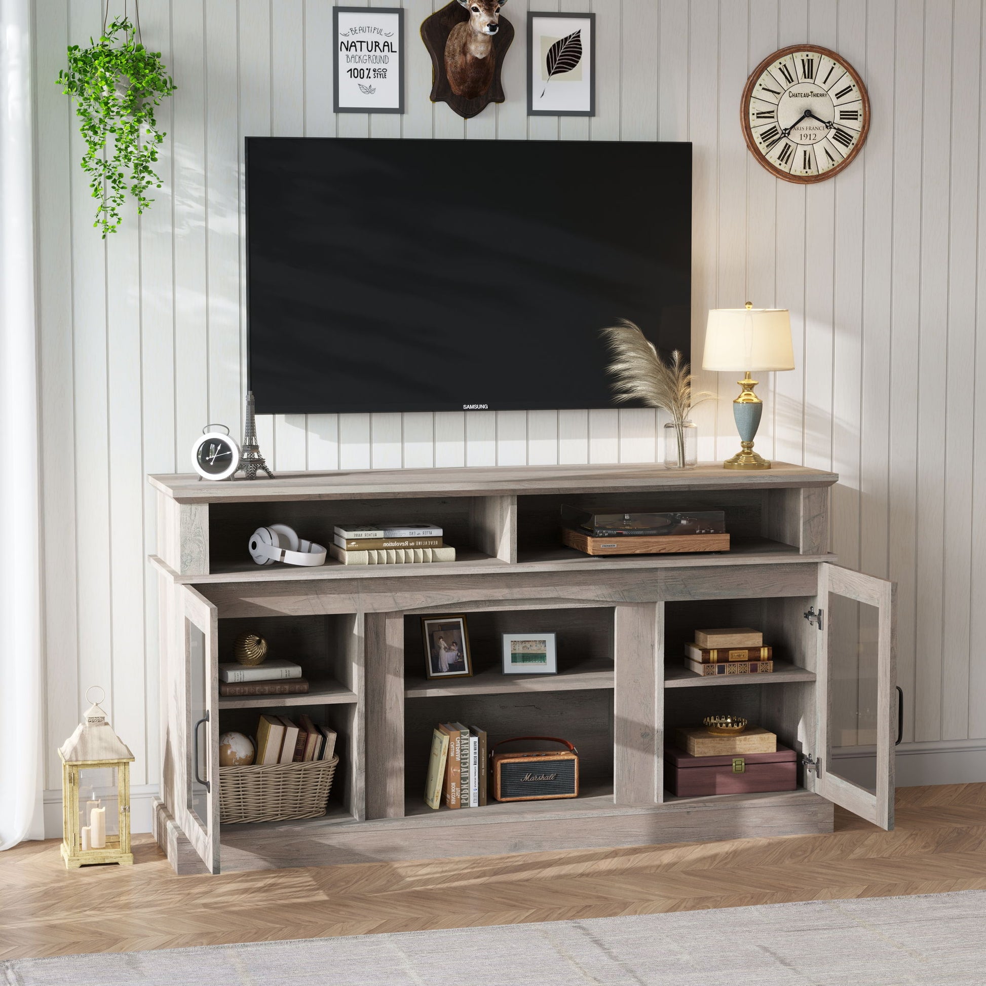 58.27" TV Stand With Storage Cabinet And Shelves, TV Console Table Entertainment Center For Living Room, Bedroom - Gray - Best Buy Furniture