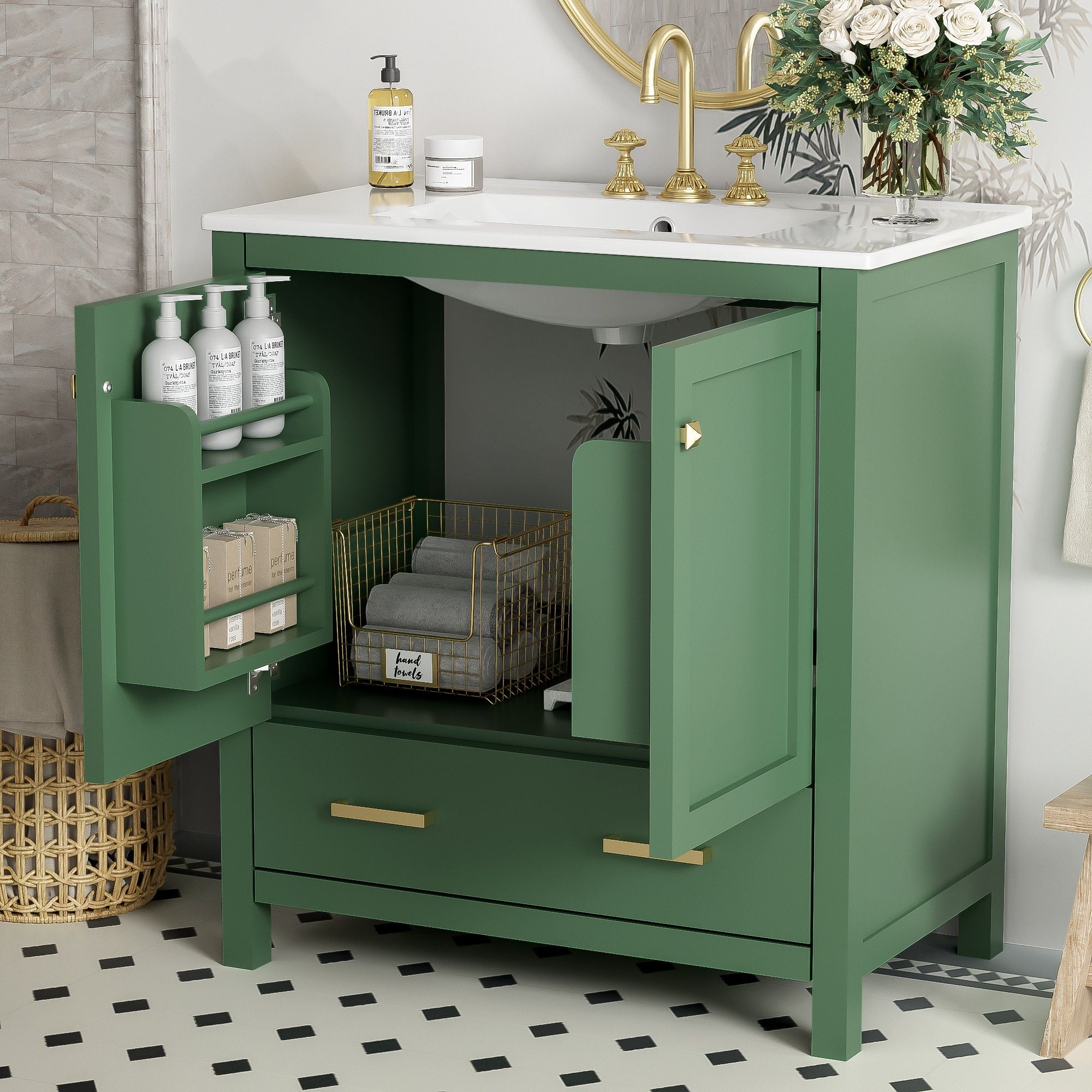 Bathroom Vanity With Single Sink, Combo Cabinet Undermount Sink, Bathroom Storage Cabinet With 2 Doors And A Drawer, Soft Closing, Multifunctional Storage, Solid Wood Frame - Best Buy Furniture