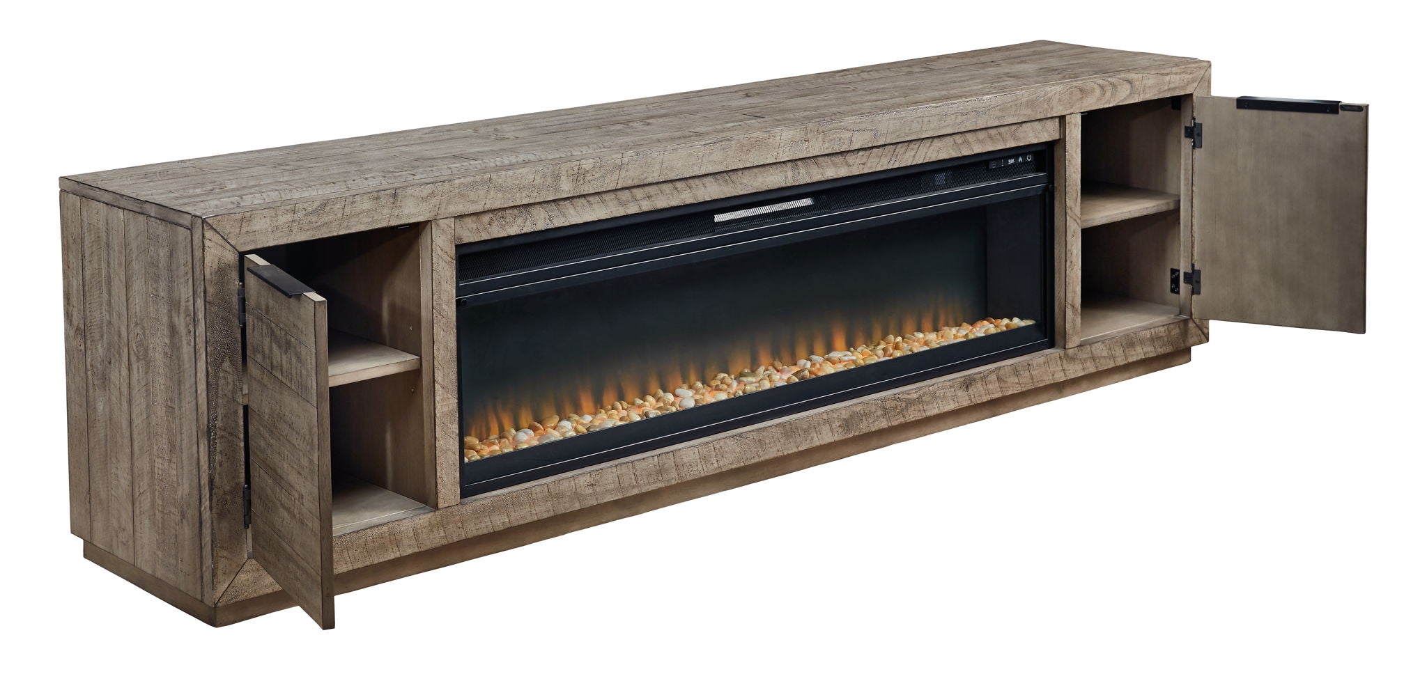 Krystanza - TV Stand with Wide Fireplace Insert - Weathered Gray - Best Buy Furniture
