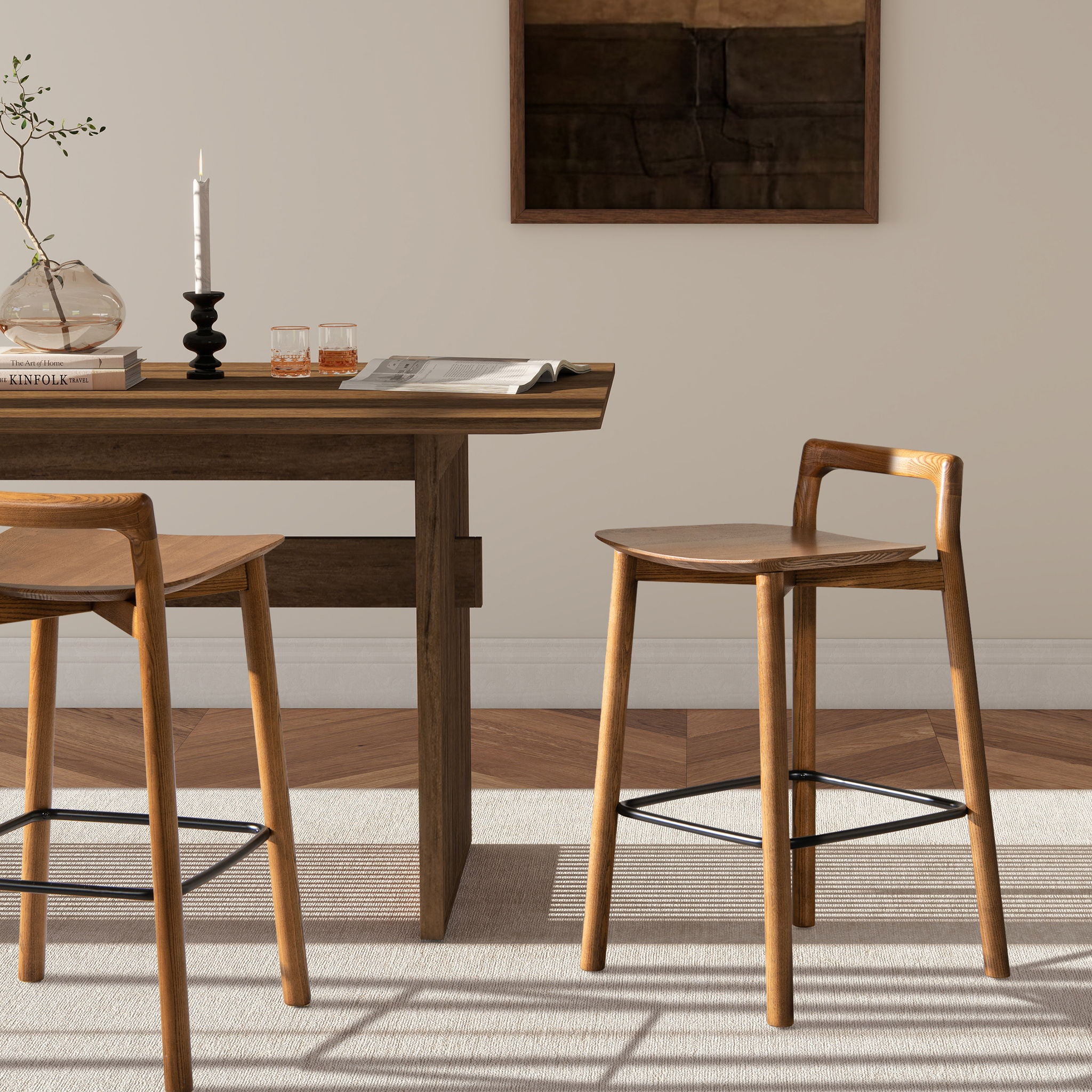 Sven - Modern Minimalist Low Back Counter Stool - Dark Brown Walnut - Best Buy Furniture