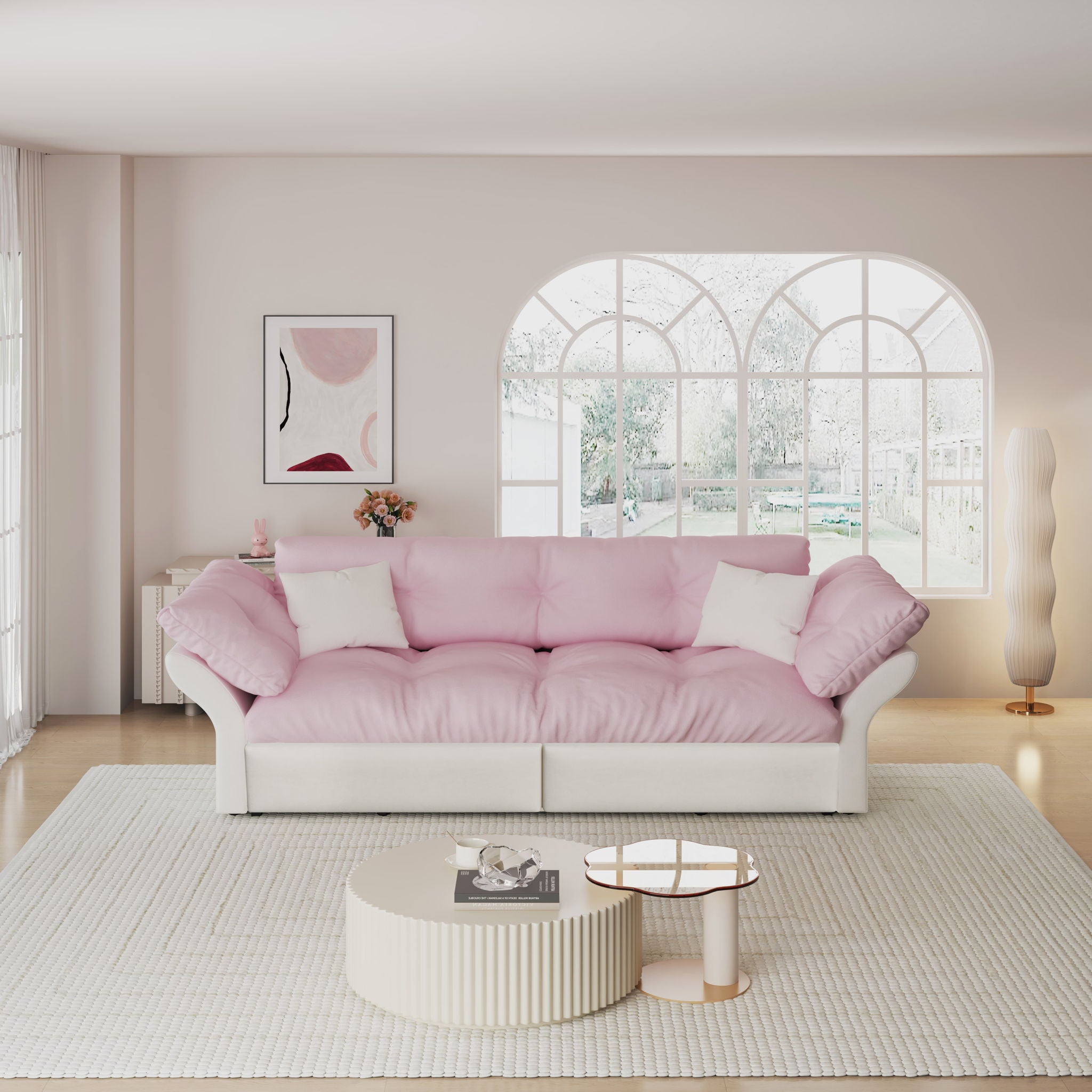 Queen Pull Out, 3 In 1 Convertible Sleeper Tufted Sofa & 2 Soft Pillows