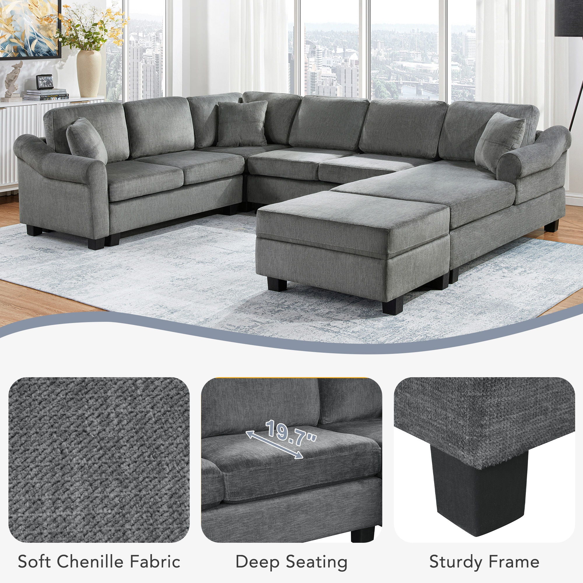 Contemporary U - Shaped Sectional Sofa With Movable Storage Ottoman - Best Buy Furniture