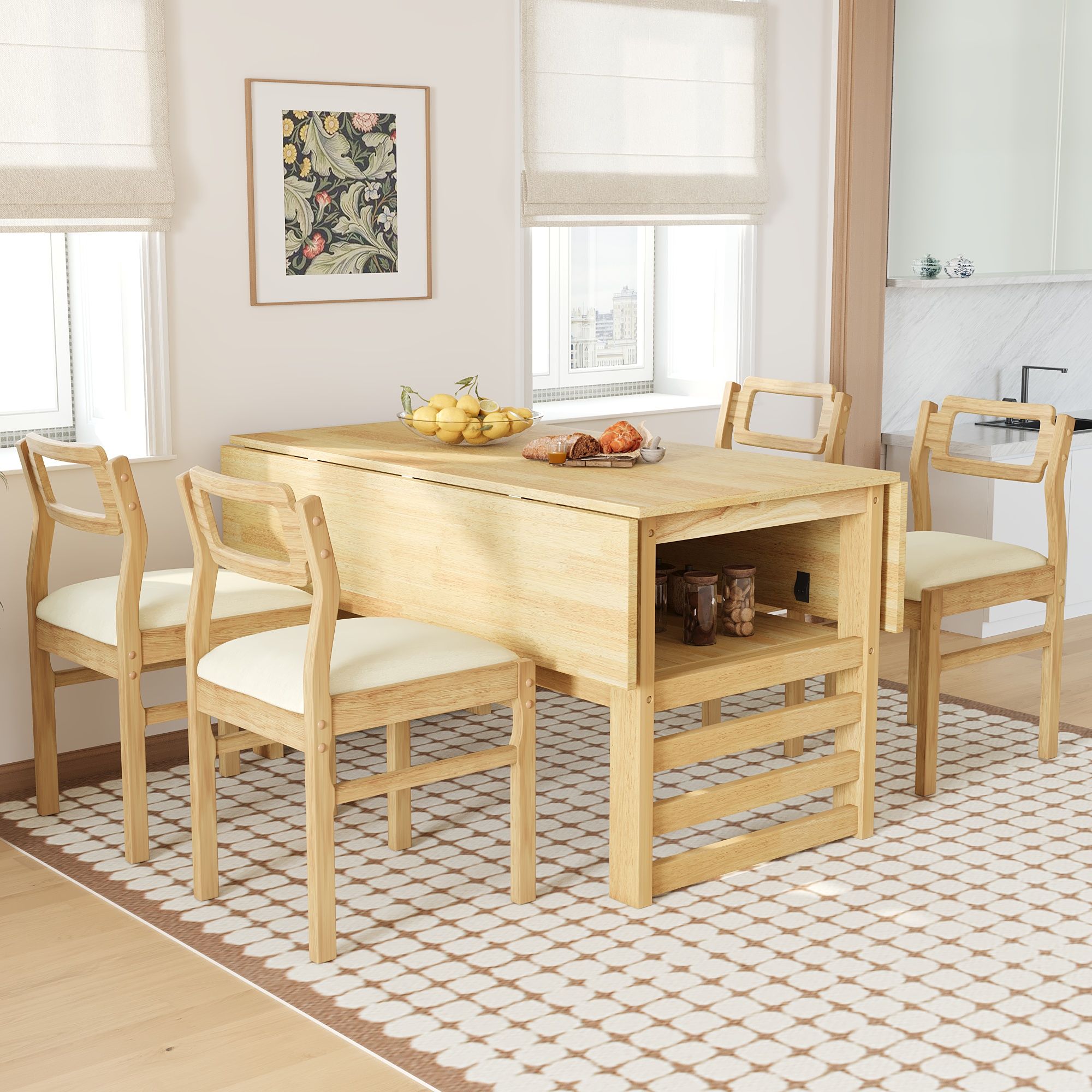 5 Piece Extendable Wood Square Dining Table Set With 2 Drop Leaves - Best Buy Furniture
