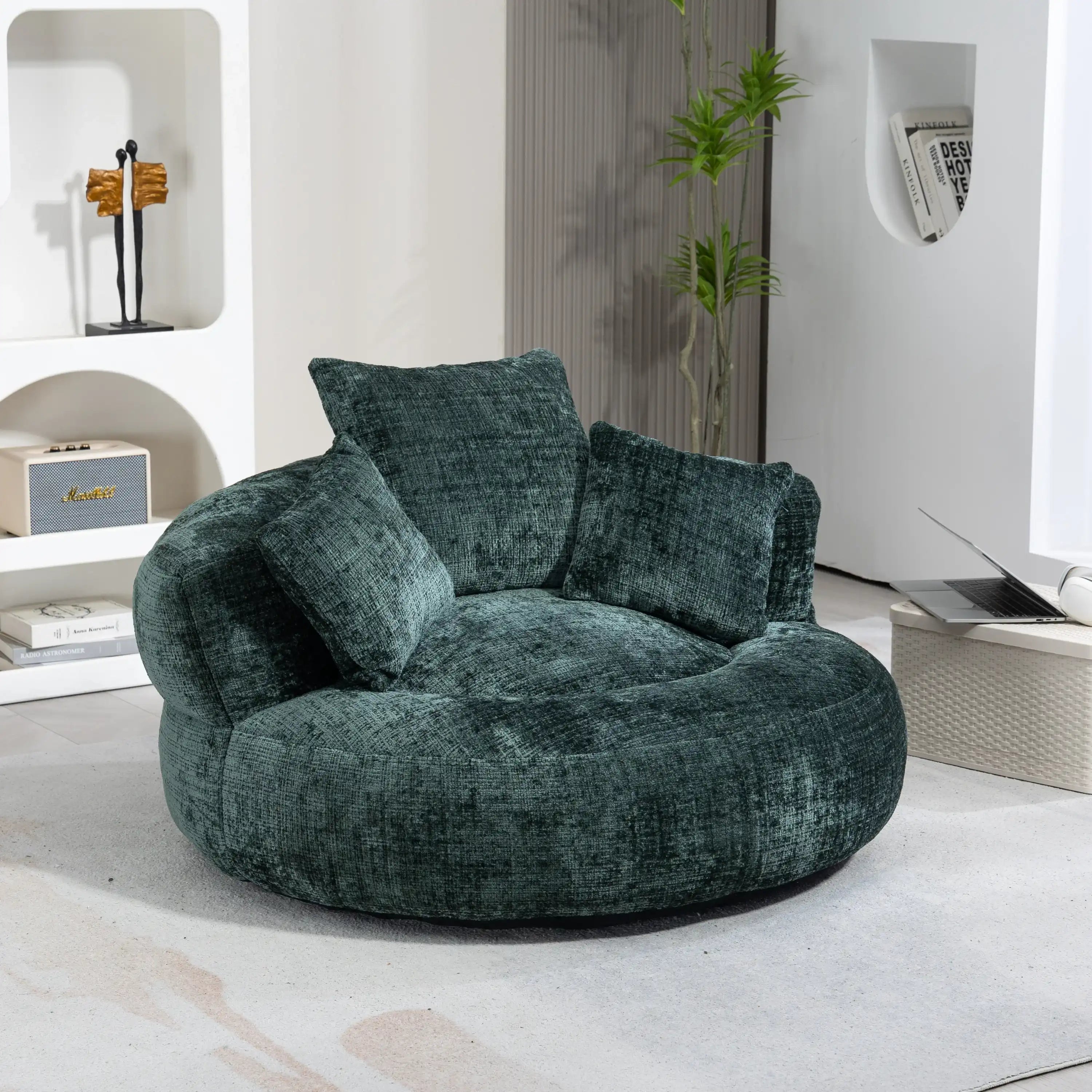Modern Lazy Bean Bag Lounger With Three Pillows (Emerald Chenille) - Best Buy Furniture